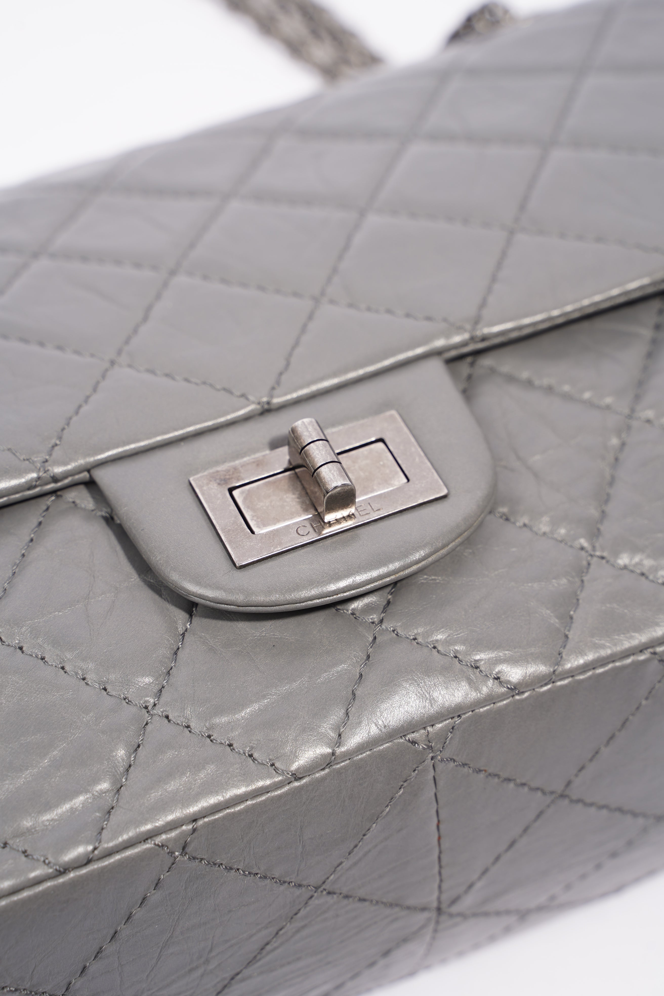 Chanel Womens 2.55 Lambskin Classic Flap Bag Grey