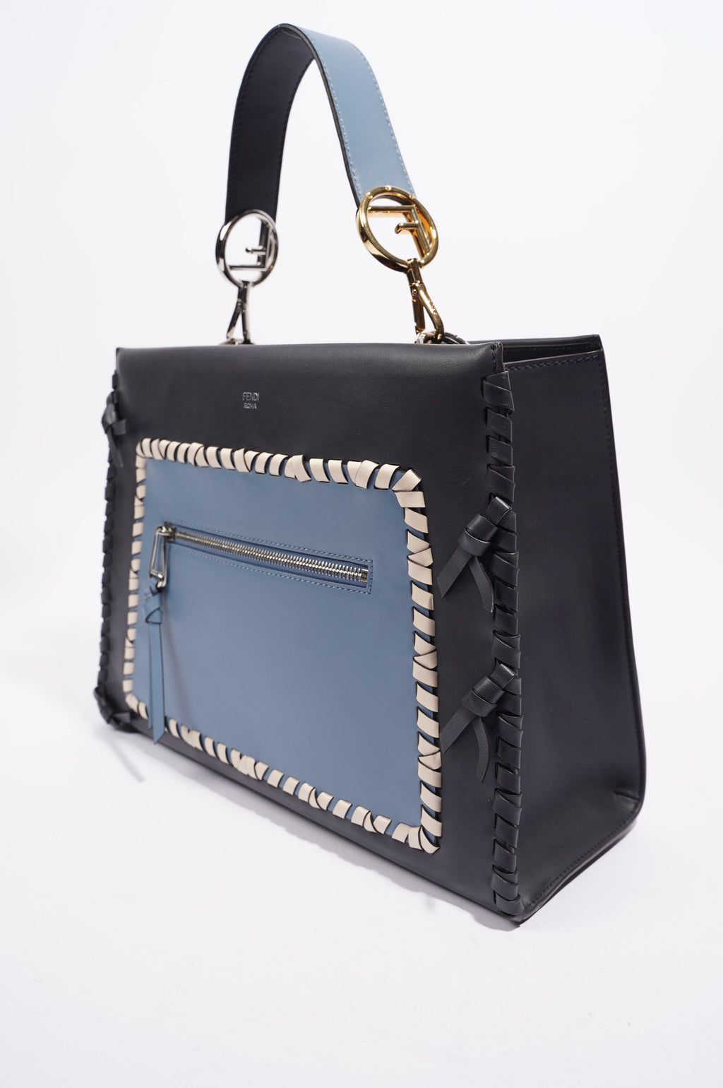 Fendi Womens Runaway Whipstitch Bag Blue / Navy