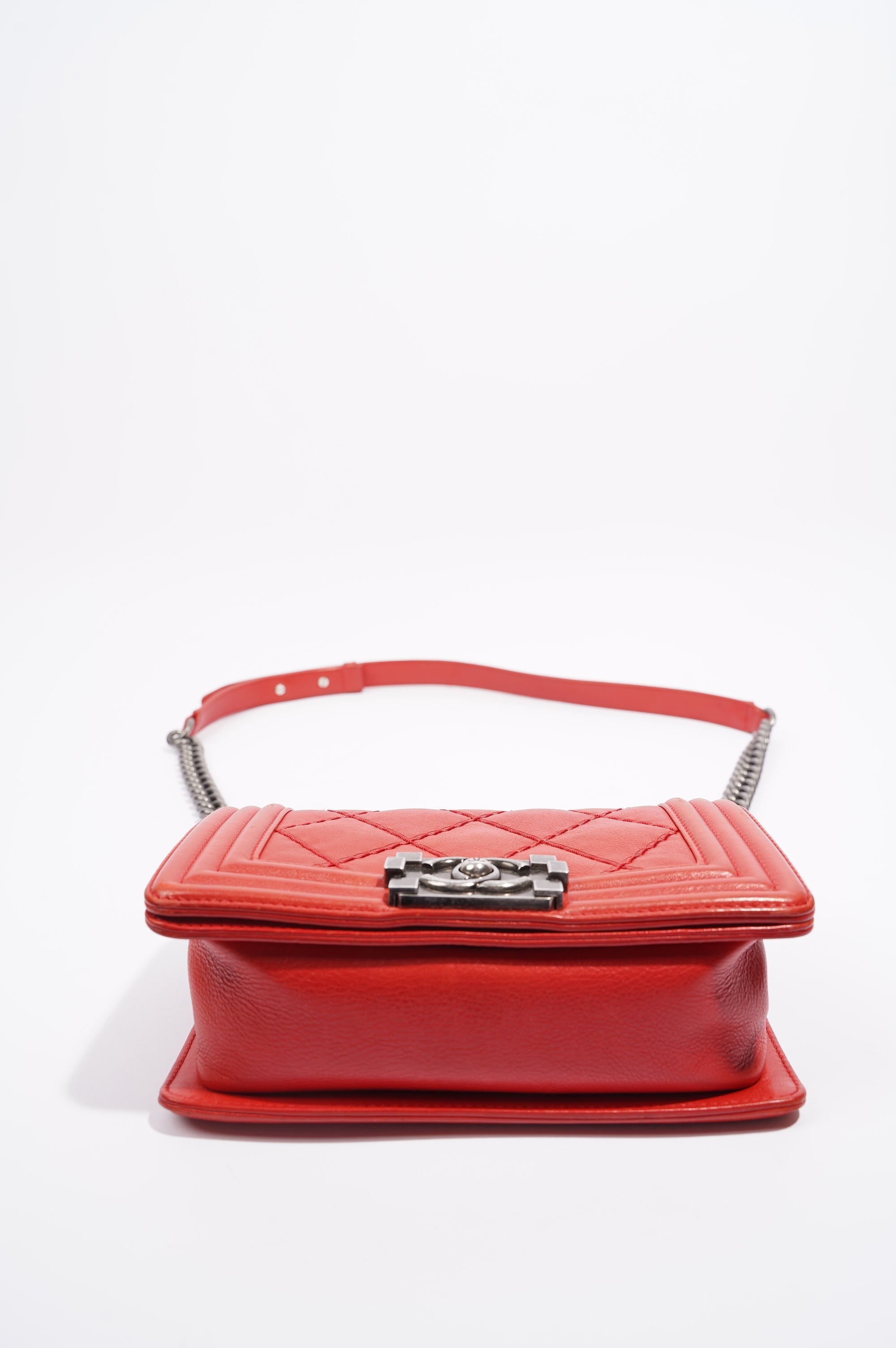 Chanel Womens Boy Bag Red Lambskin Small