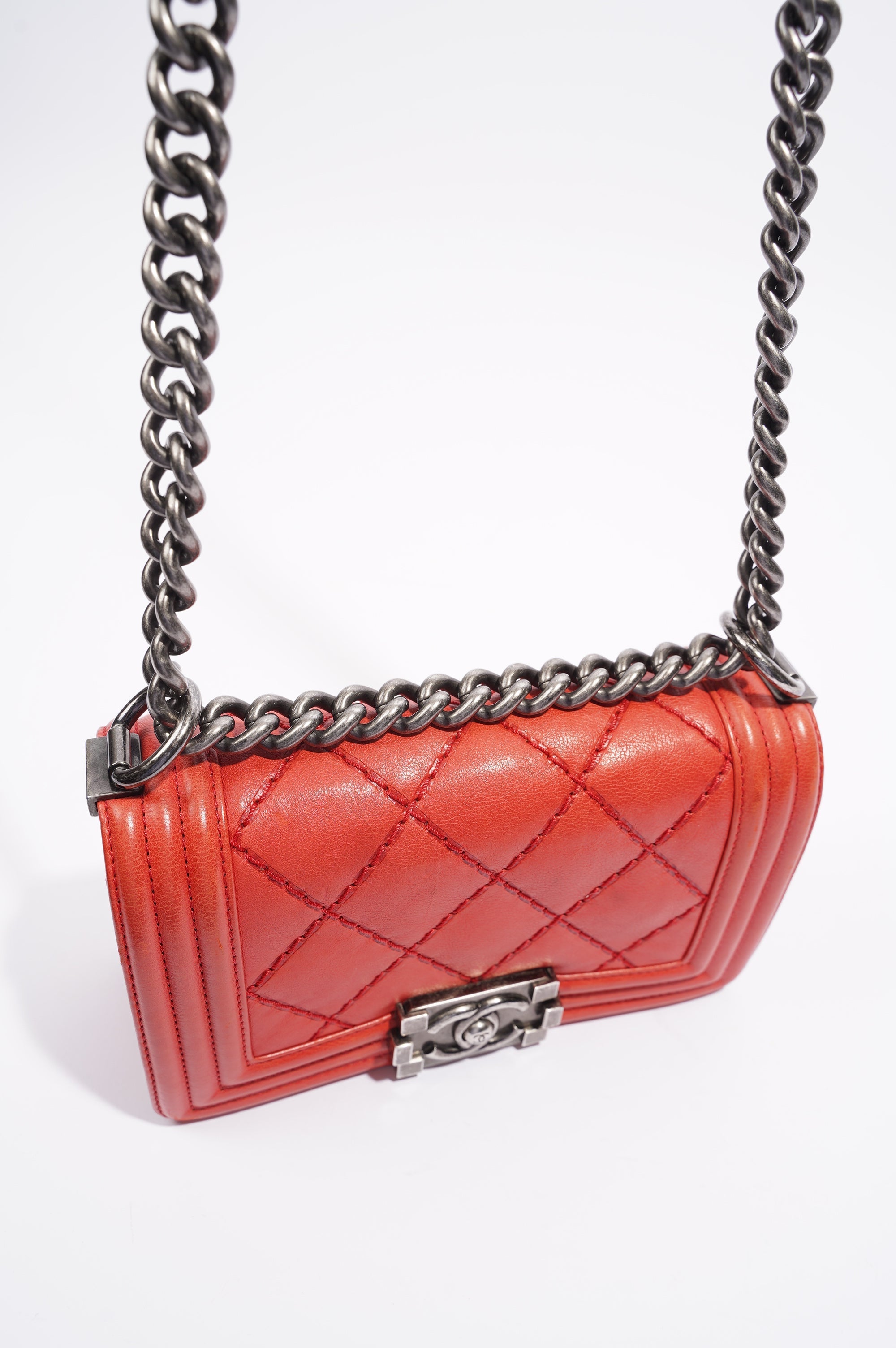 Chanel Womens Boy Bag Red Lambskin Small