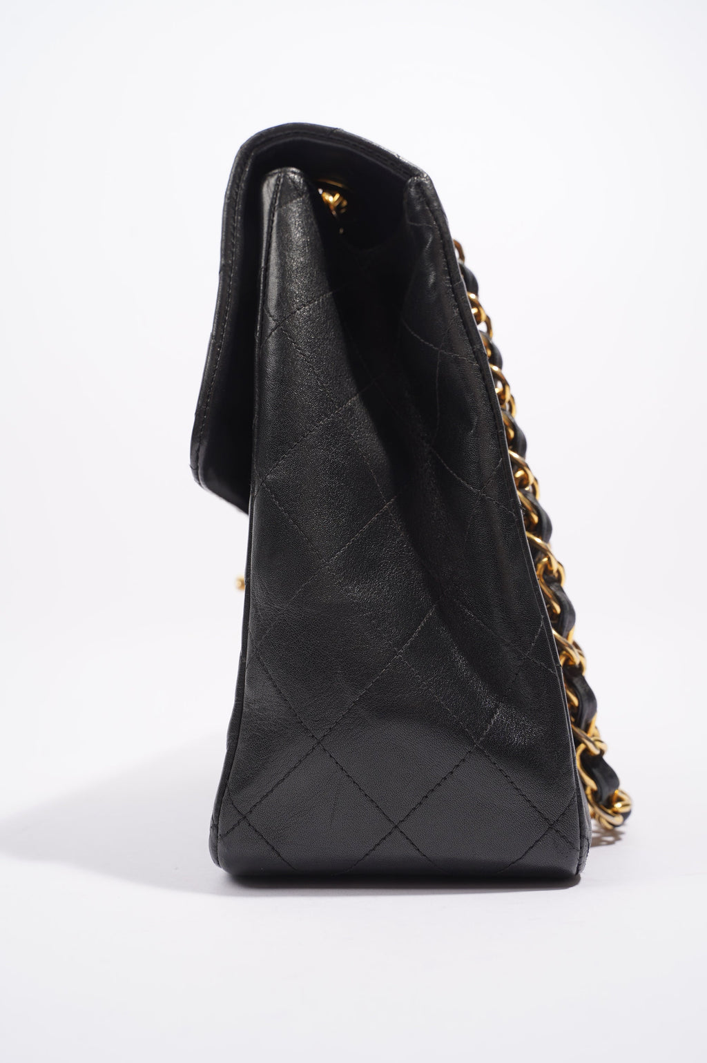 Chanel Womens Single Flap Black Lambskin / Gold Large
