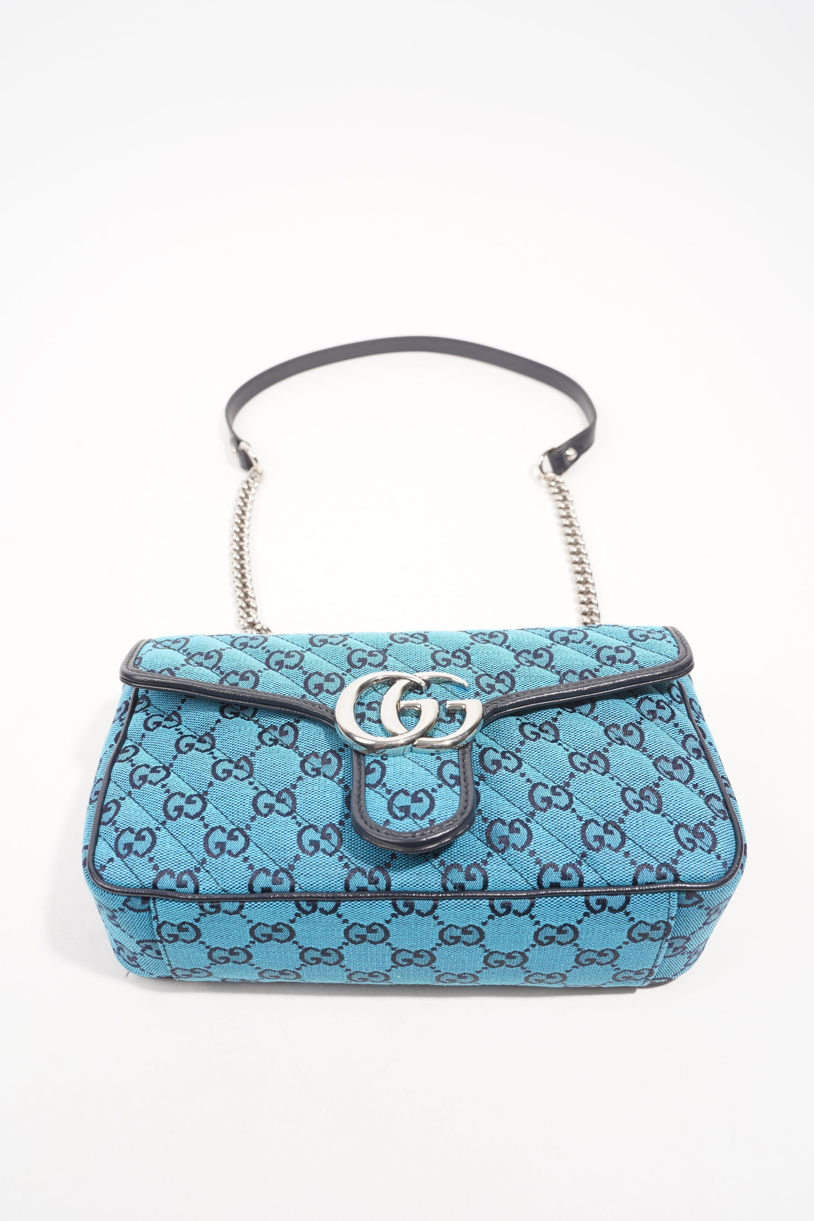 Gucci Womens GG Marmont Flap Bag Blue Small