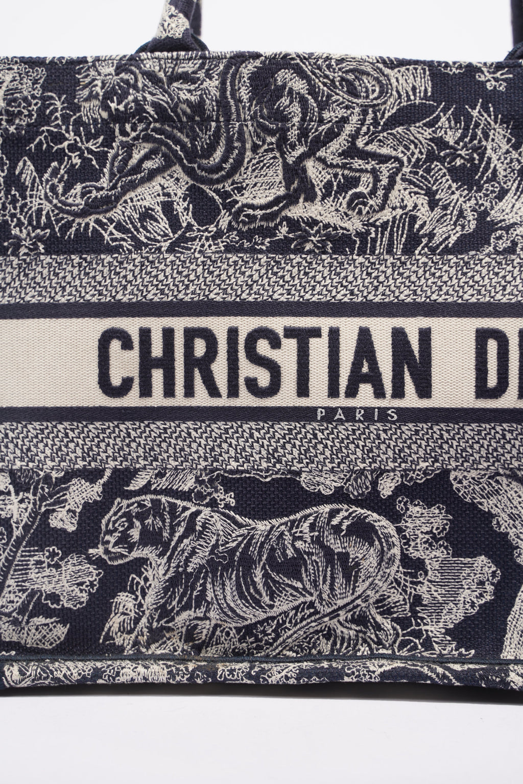 Christian Dior Womens Book Tote Blue Toile de Jouy Reverse Embroidery Medium