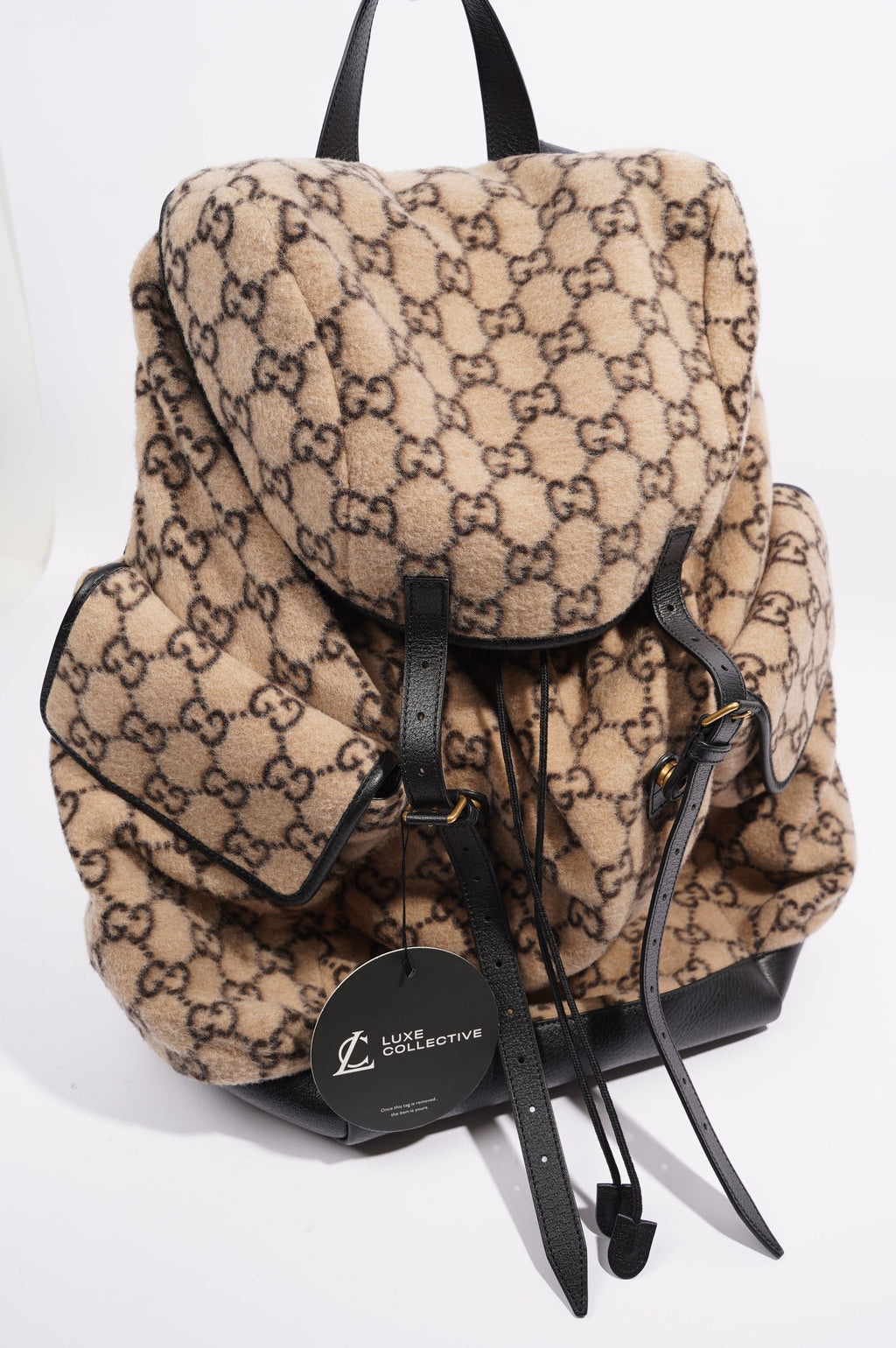 Gucci Womens GG Backpack Beige Wool