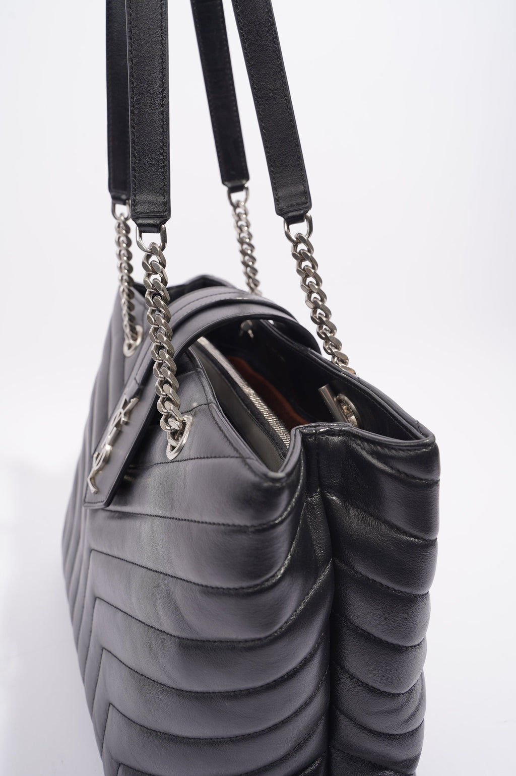 Saint Laurent Womens Lou Lou Shopper Bag Black / Silver Large