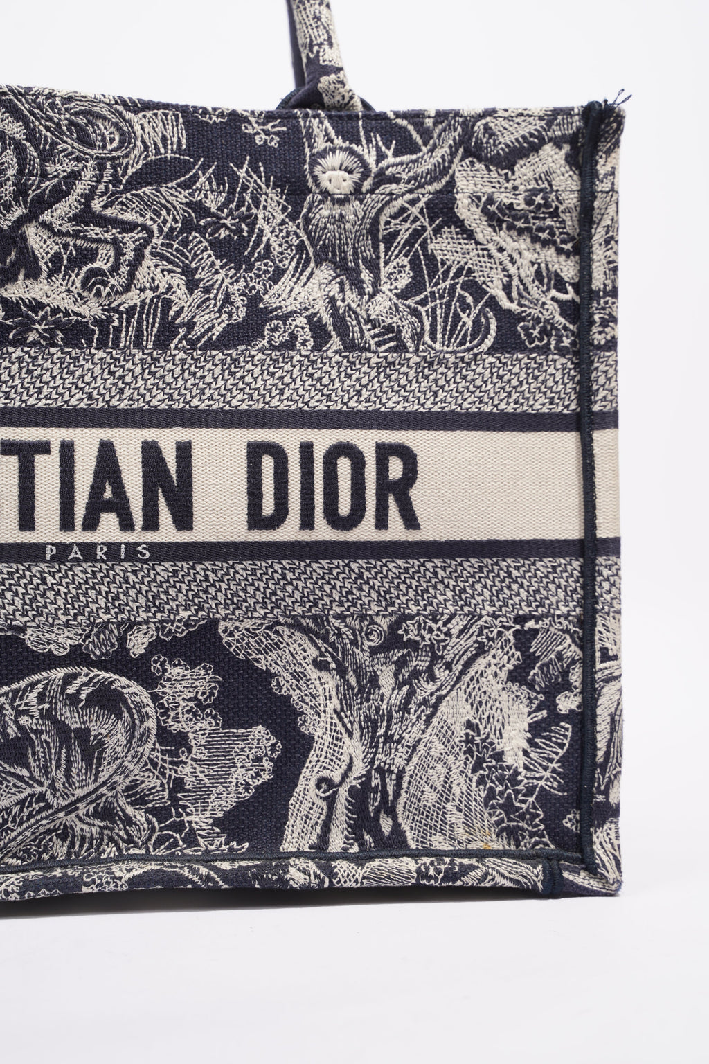 Christian Dior Womens Book Tote Blue Toile de Jouy Reverse Embroidery Medium