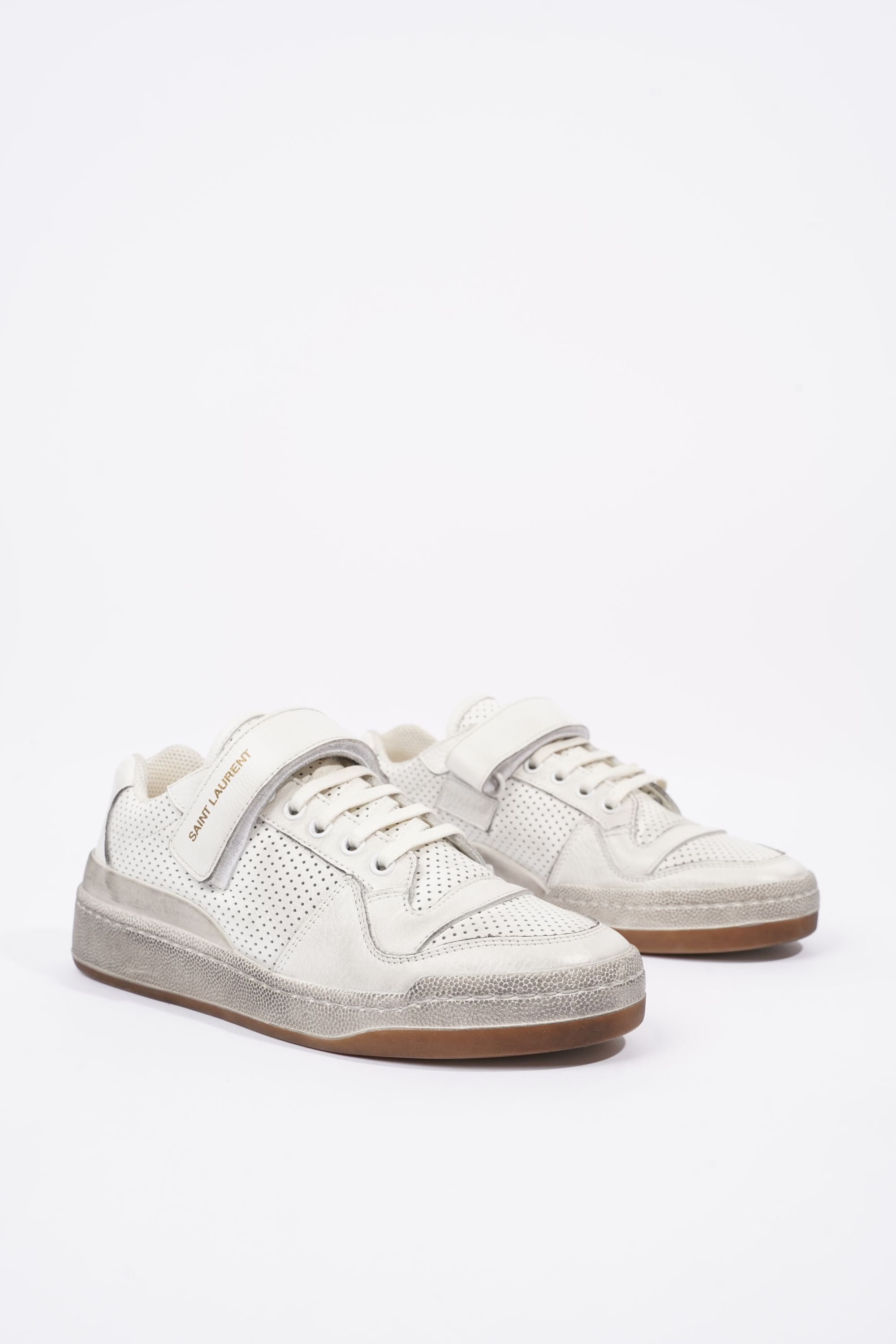 Saint Laurent Womens SL24 Low Top Sneaker Distressed White EU 37.5 / UK 4.5