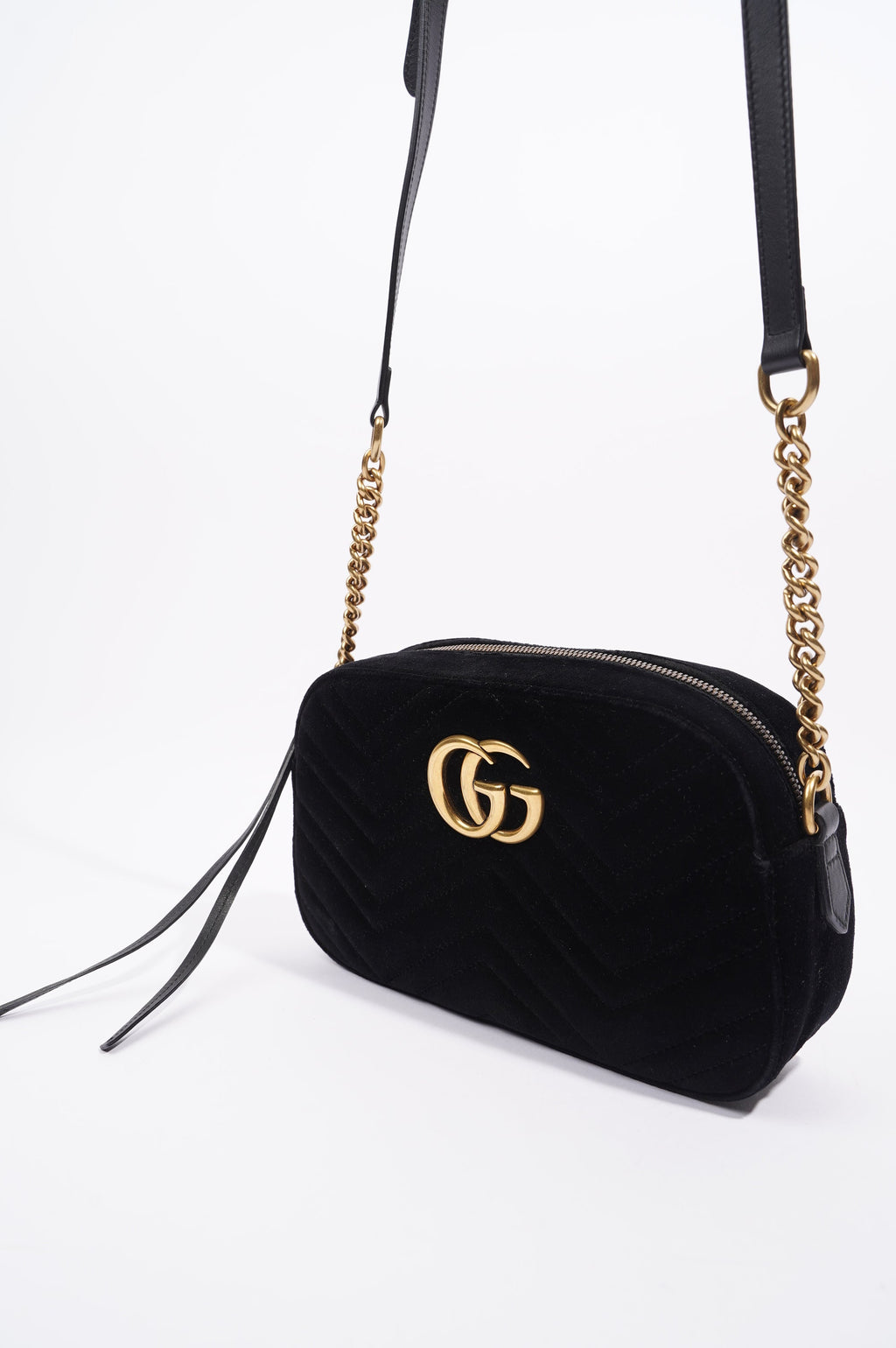 Gucci Womens Marmont Zip Black Velvet Small