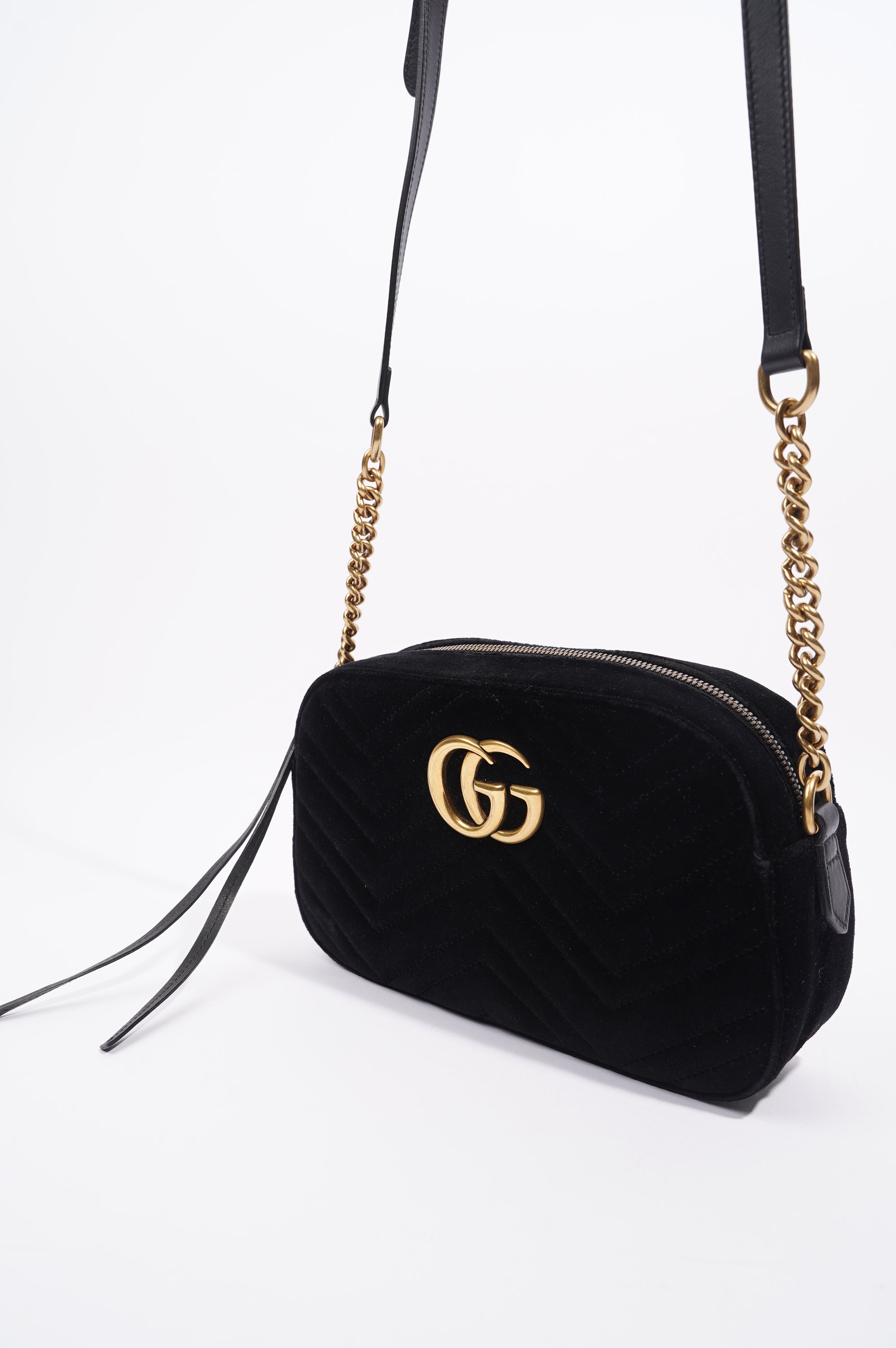 Gucci Womens Marmont Zip Black Velvet Small
