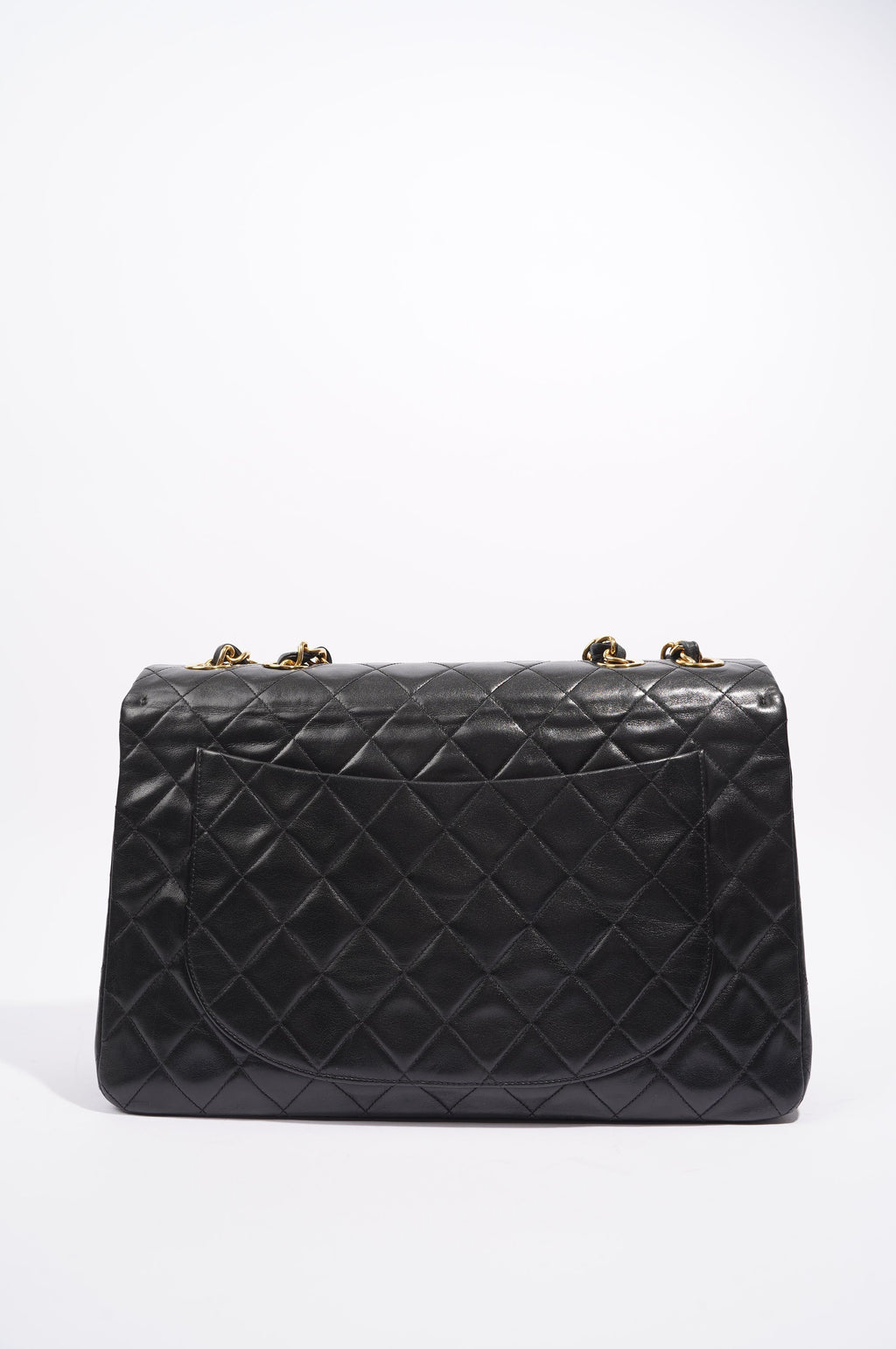 Chanel Womens Single Flap Black Lambskin / Gold Large