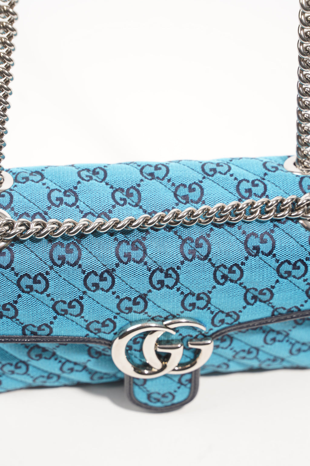 Gucci Womens GG Marmont Flap Bag Blue Small