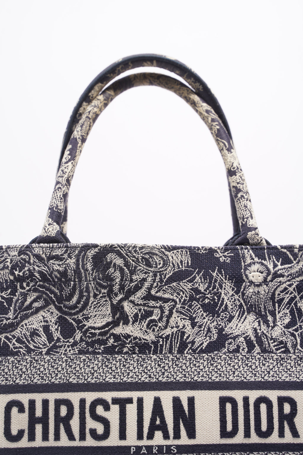 Christian Dior Womens Book Tote Blue Toile de Jouy Reverse Embroidery Medium