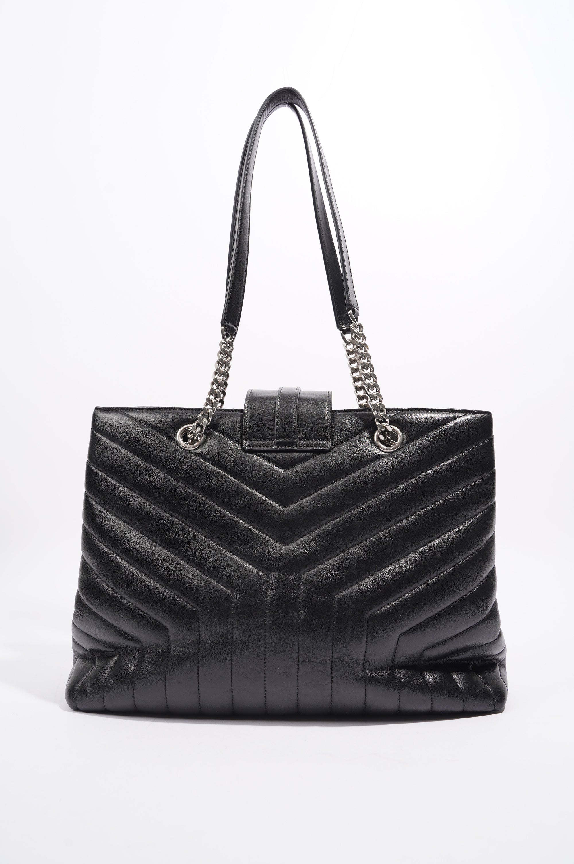 Saint Laurent Womens Lou Lou Shopper Bag Black / Silver Large