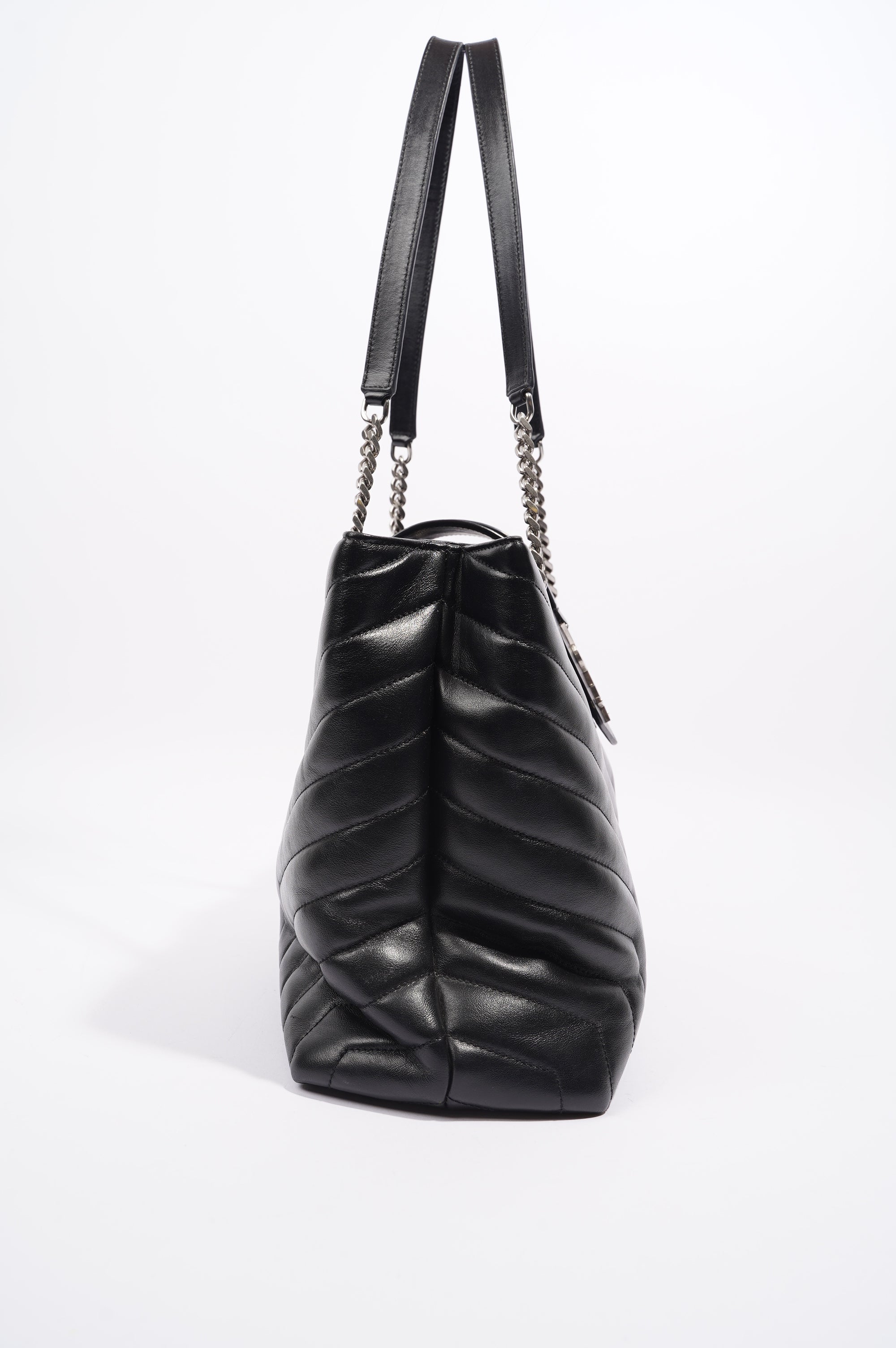 Saint Laurent Womens Lou Lou Shopper Bag Black / Silver Large
