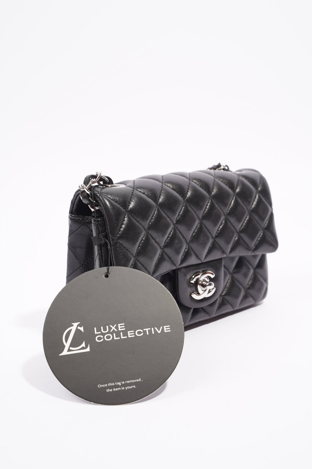 Chanel Womens Lambskin Flap Bag Black Mini