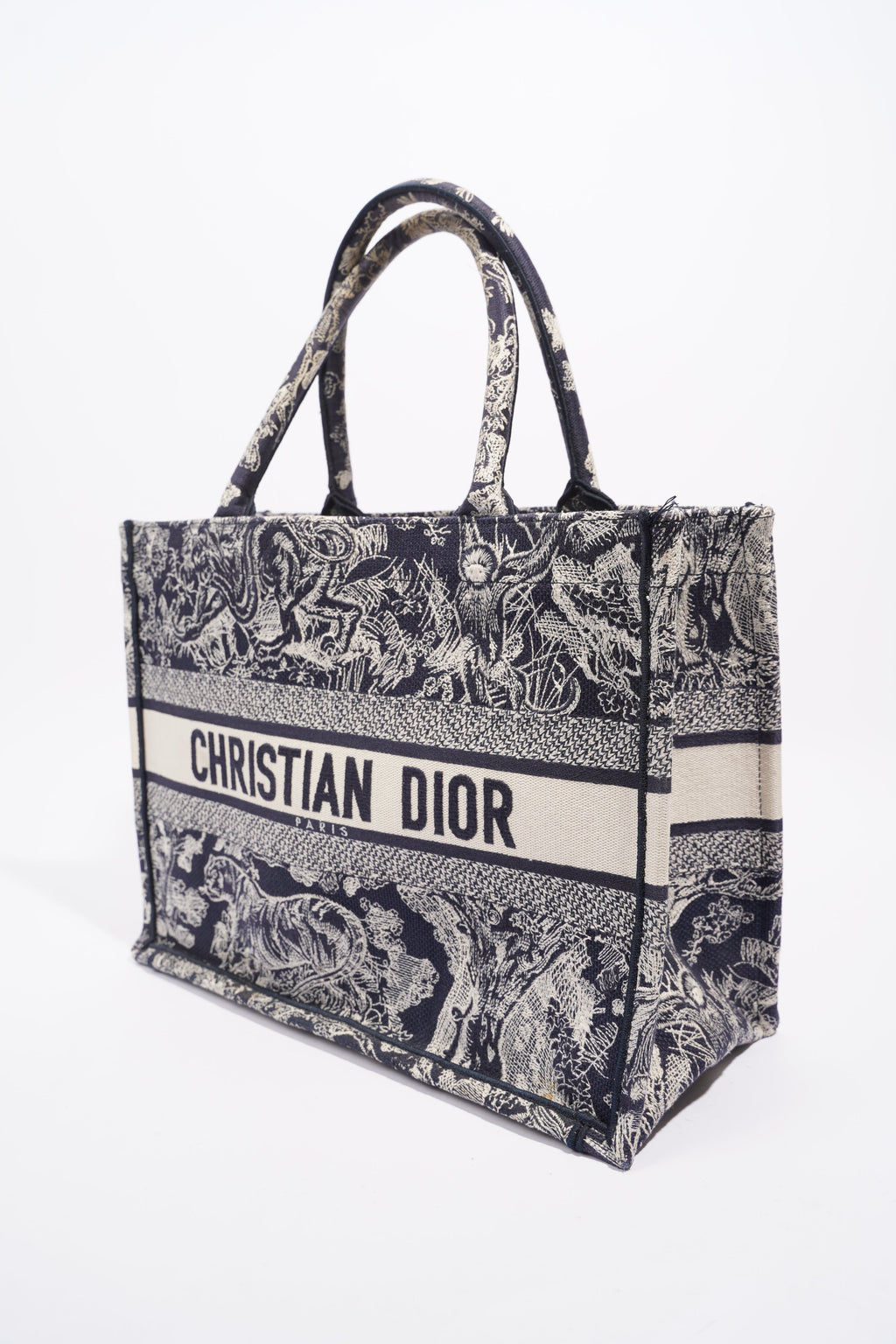 Christian Dior Womens Book Tote Blue Toile de Jouy Reverse Embroidery Medium
