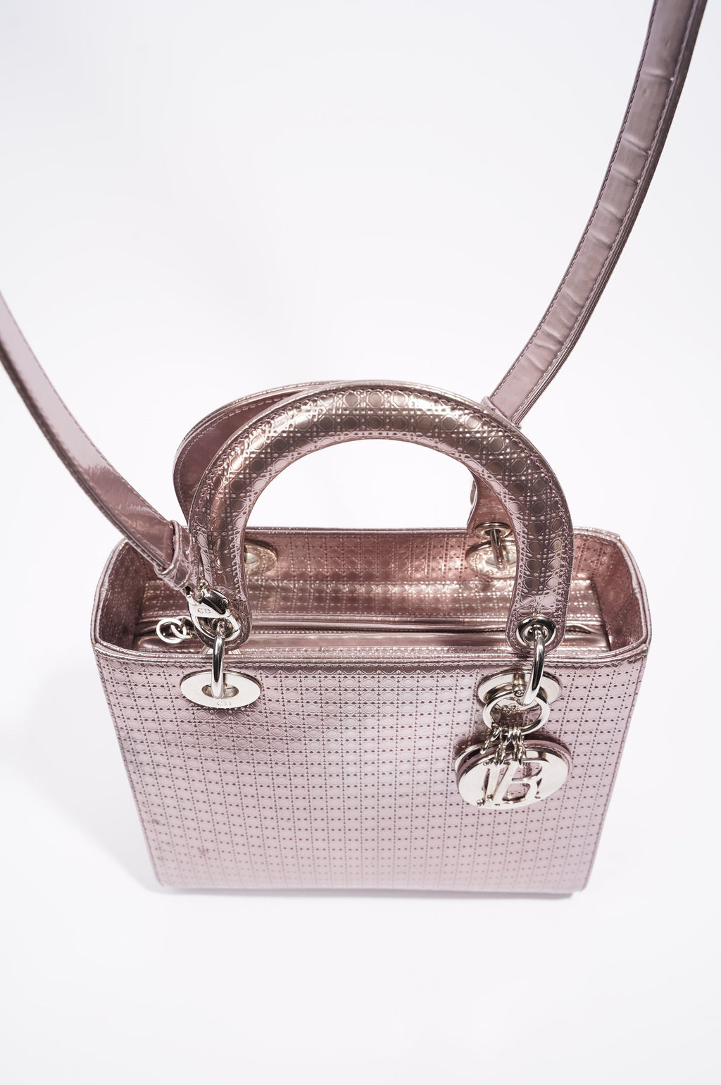 Christian Dior Womens Lady Dior Bag Metallic Lilac Patent Leather Medium