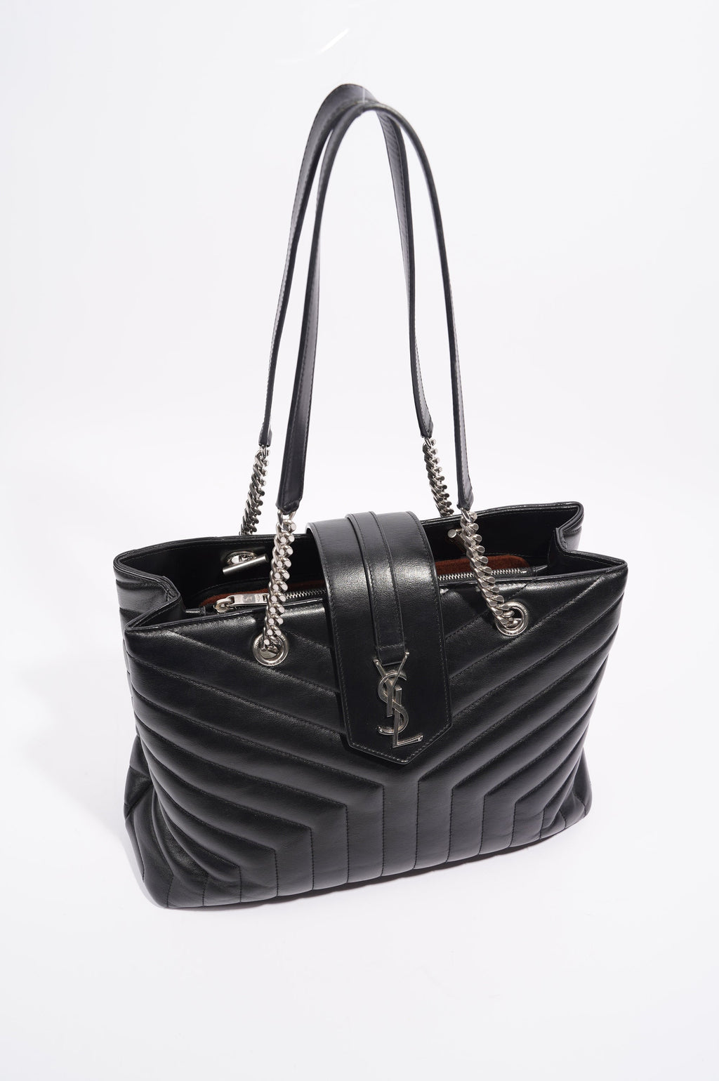 Saint Laurent Womens Lou Lou Shopper Bag Black / Silver Large