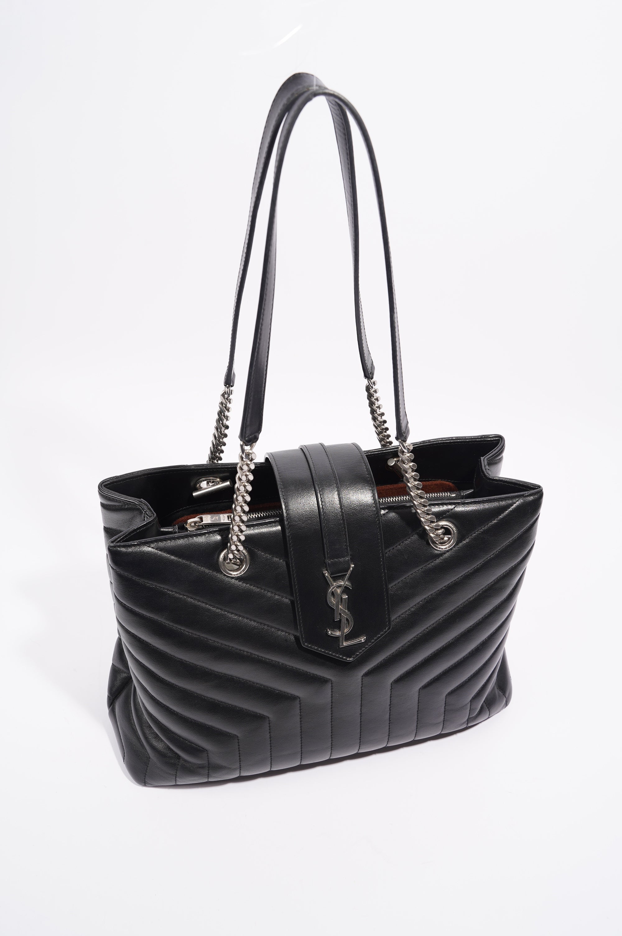 Saint Laurent Womens Lou Lou Shopper Bag Black / Silver Large