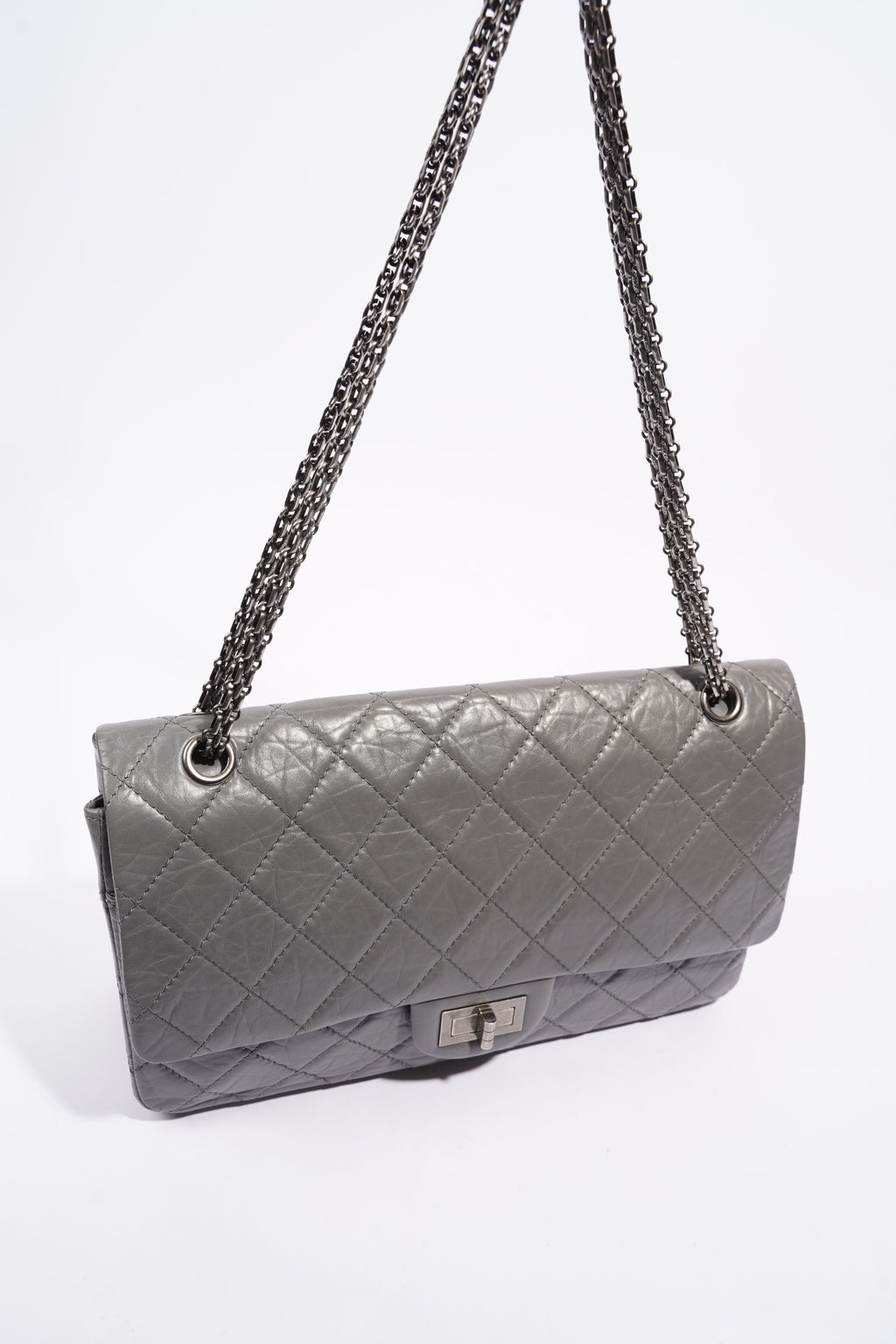 Chanel Womens 2.55 Lambskin Classic Flap Bag Grey