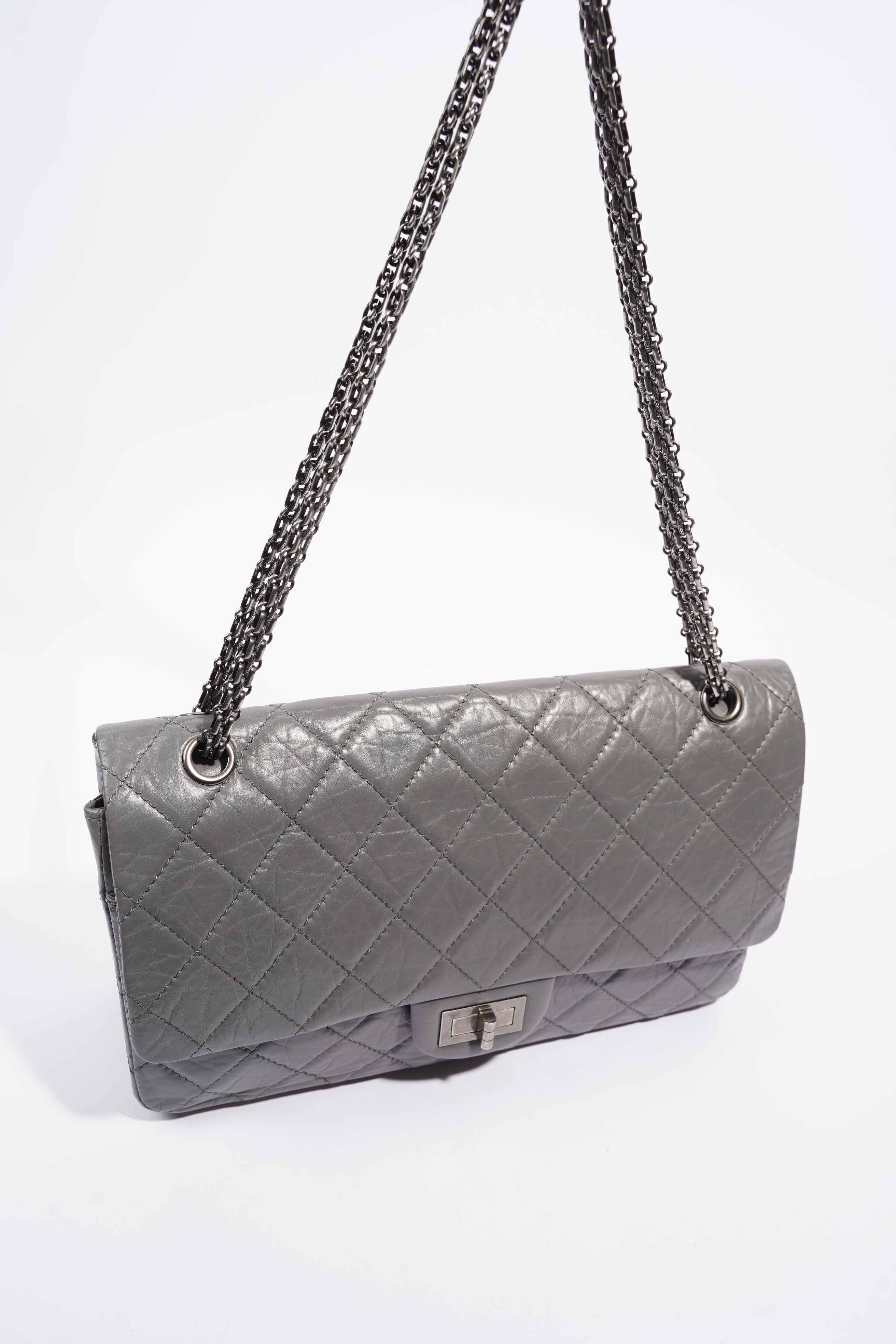 Chanel Womens 2.55 Lambskin Classic Flap Bag Grey