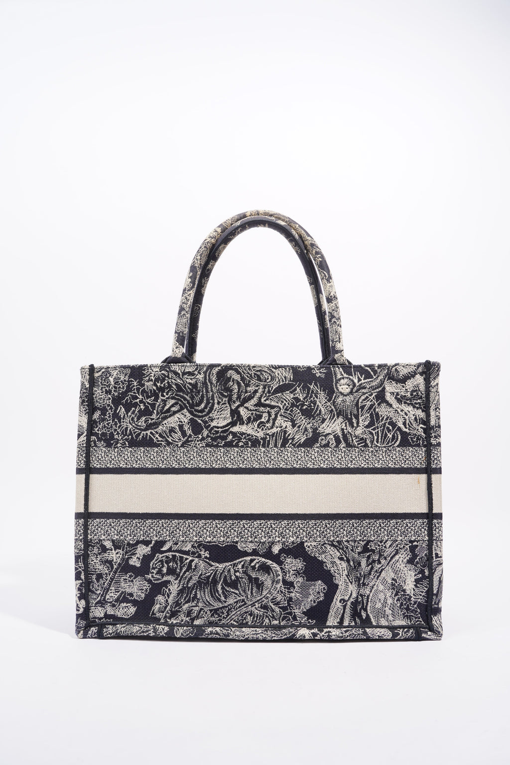 Christian Dior Womens Book Tote Blue Toile de Jouy Reverse Embroidery Medium