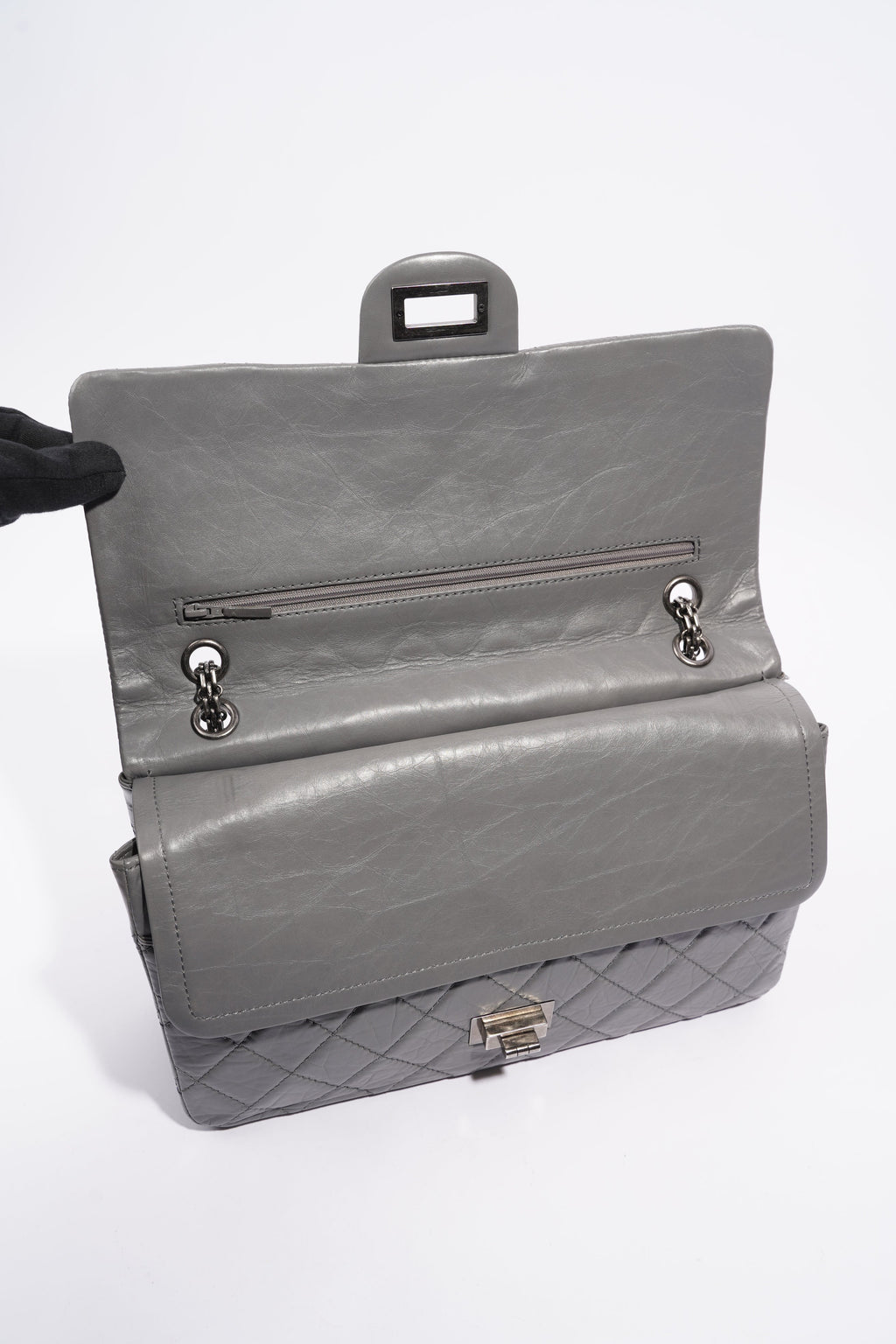 Chanel Womens 2.55 Lambskin Classic Flap Bag Grey