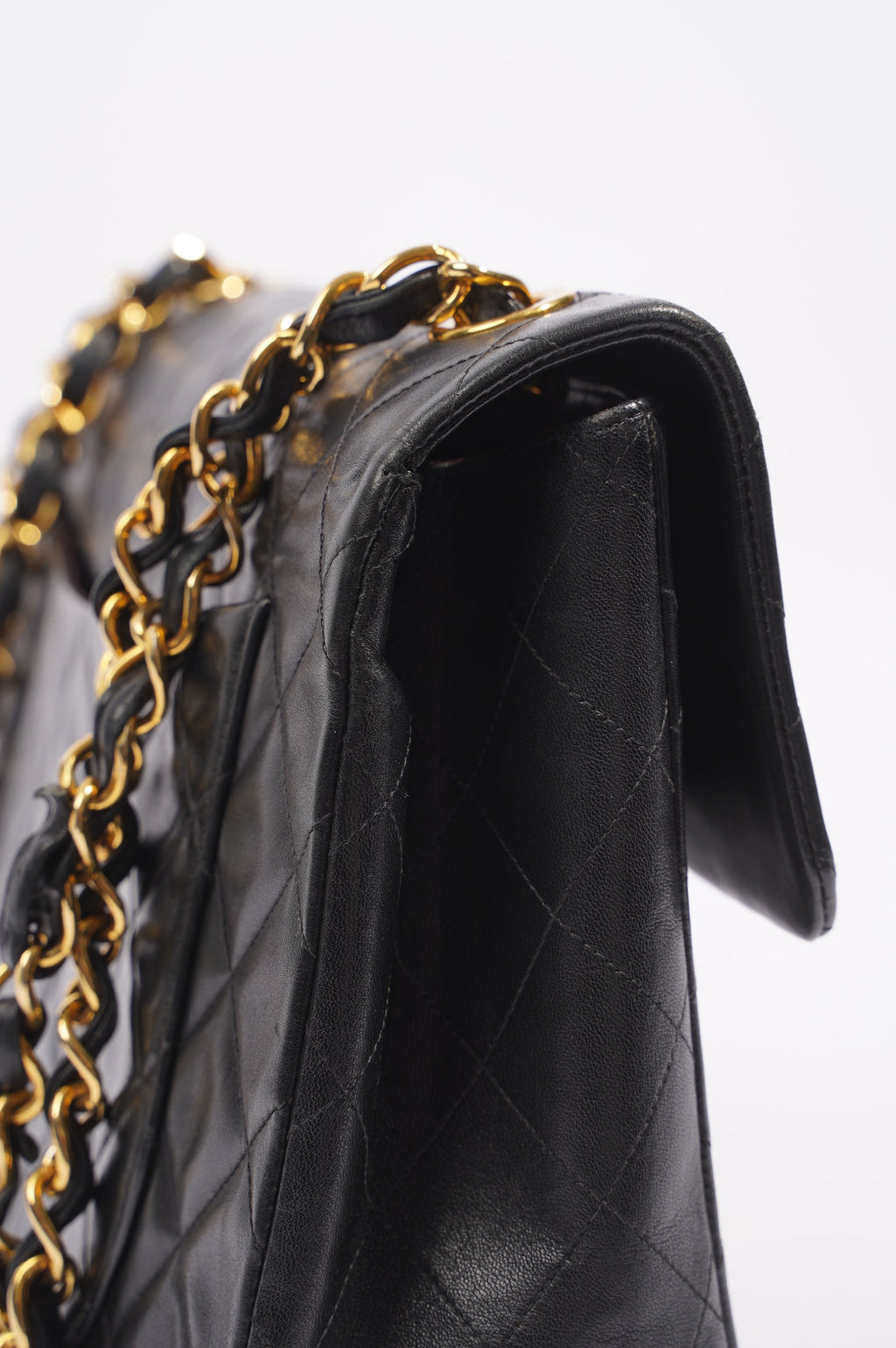 Chanel Womens Single Flap Black Lambskin / Gold Large