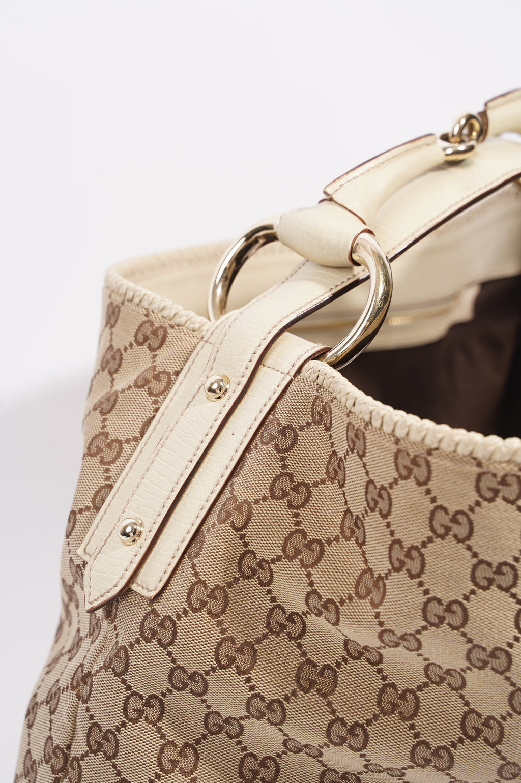 Gucci Womens GG Horsebit Hobo Beige Large