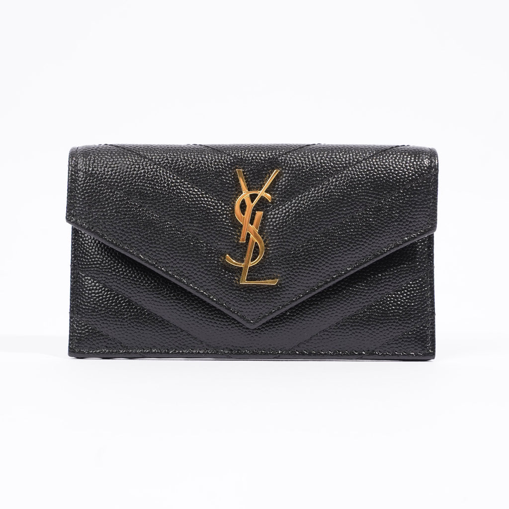 Saint Laurent Womens Cassandre Card Holder Black Leather