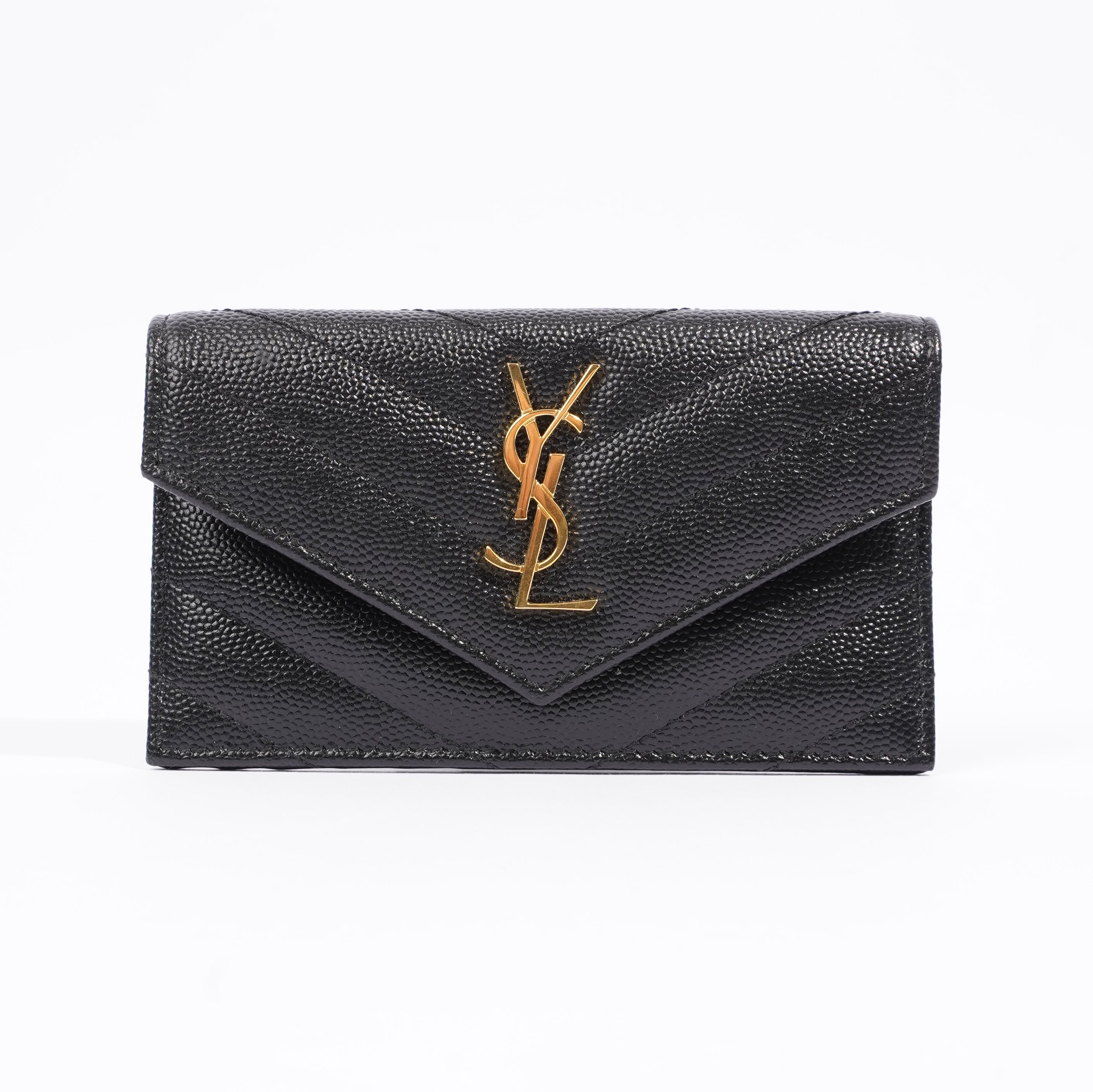 Saint Laurent Womens Cassandre Card Holder Black Leather