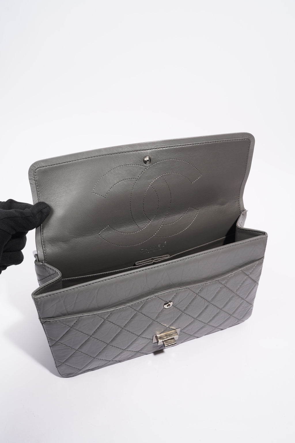 Chanel Womens 2.55 Lambskin Classic Flap Bag Grey