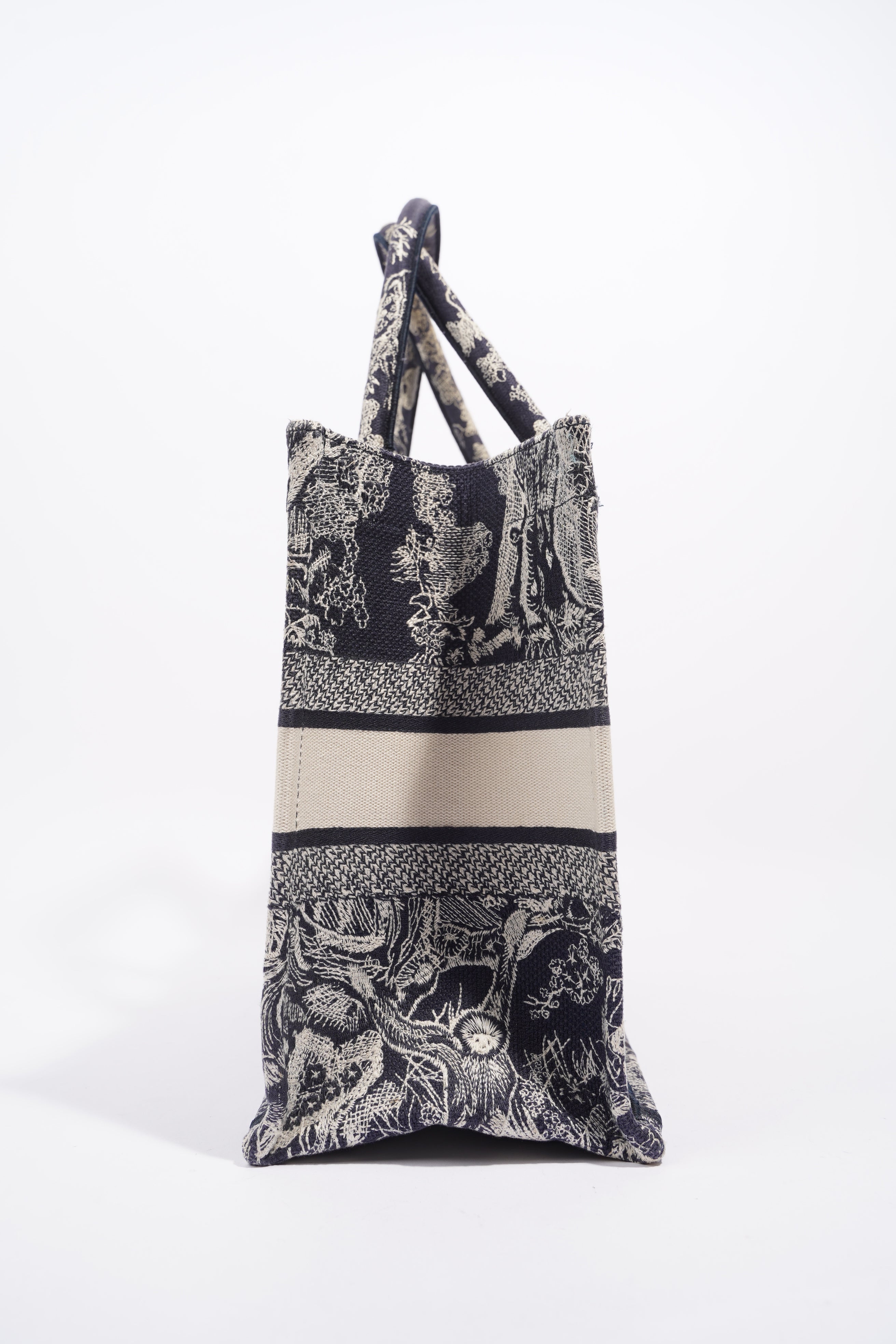 Christian Dior Womens Book Tote Blue Toile de Jouy Reverse Embroidery Medium