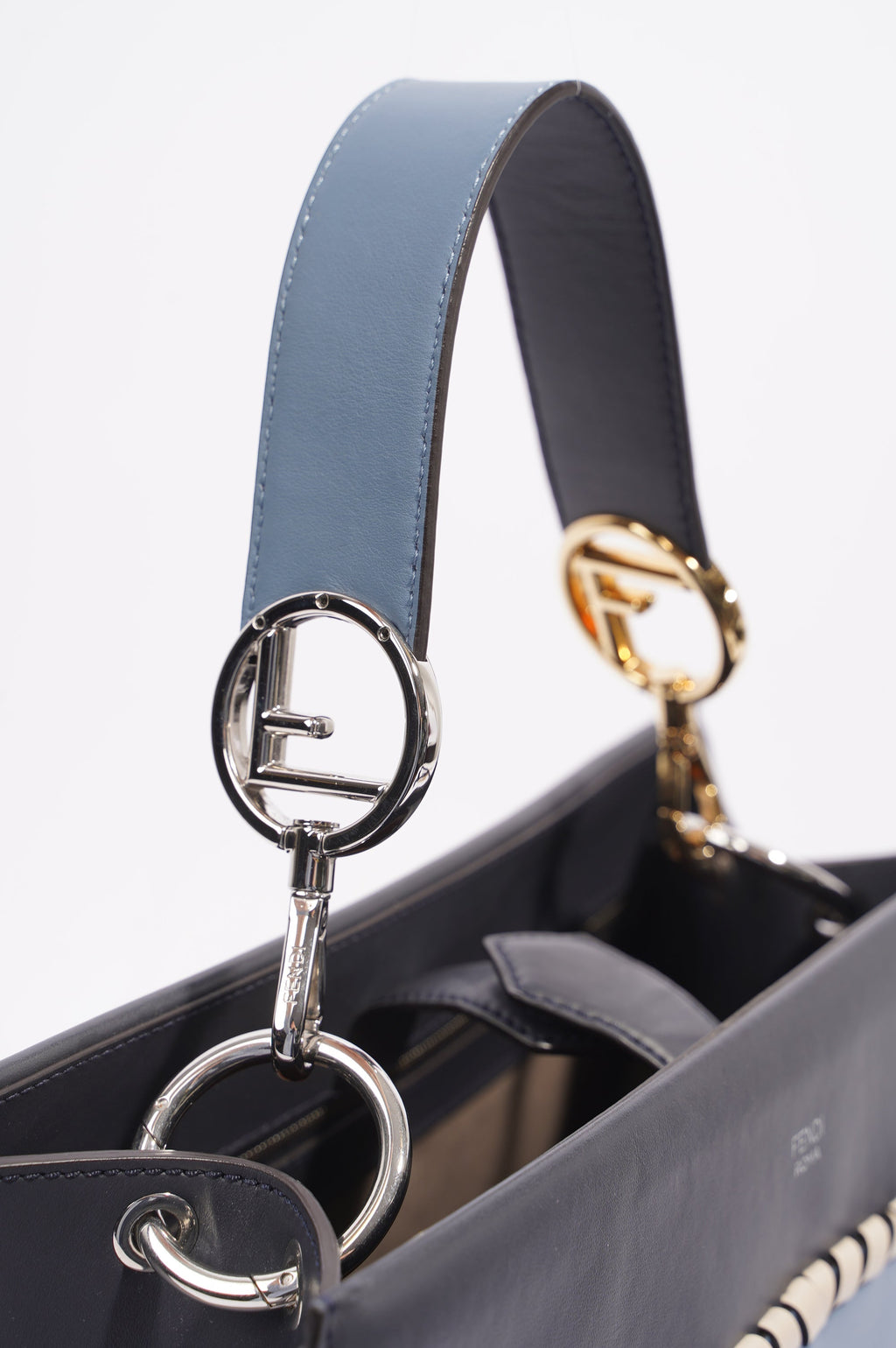 Fendi Womens Runaway Whipstitch Bag Blue / Navy