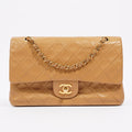 Chanel Womens Lambskin Classic Flap Beige Medium