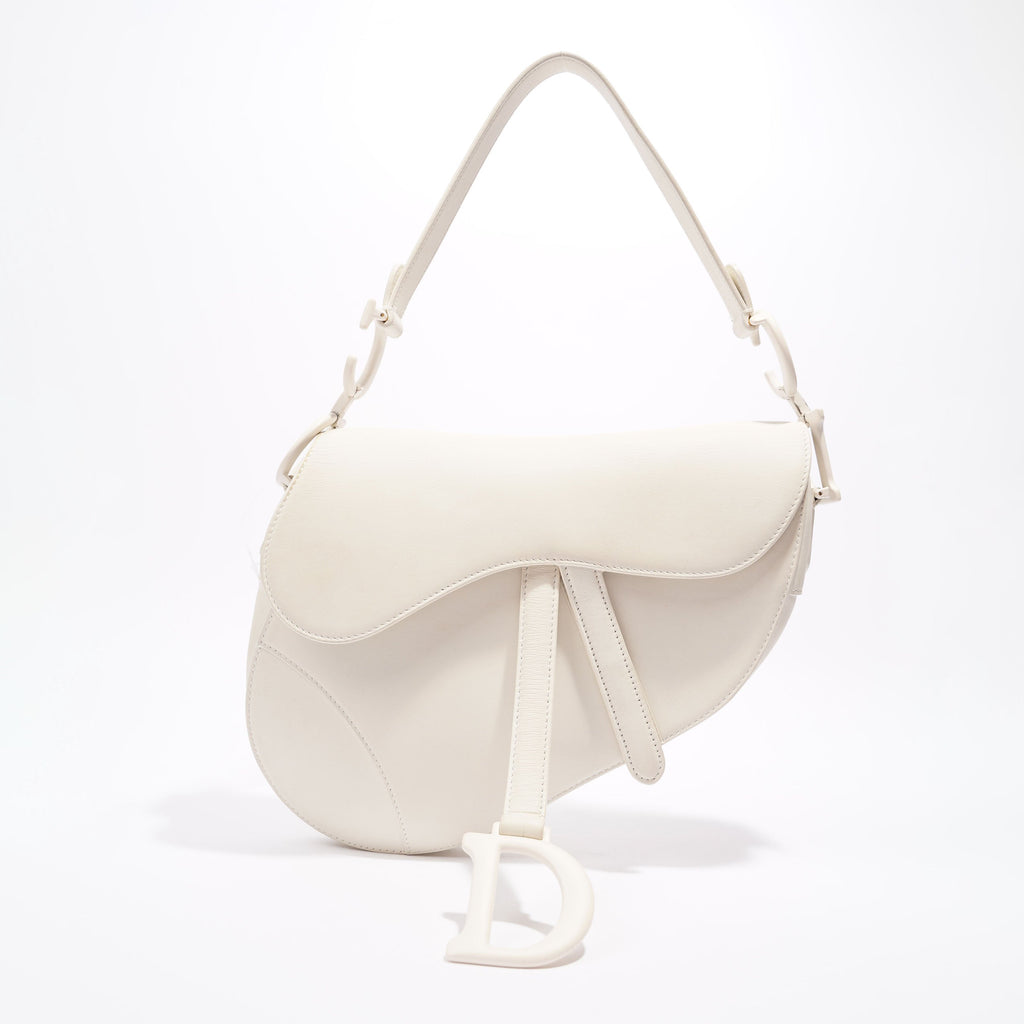Christian Dior Womens Saddle Bag White Leather