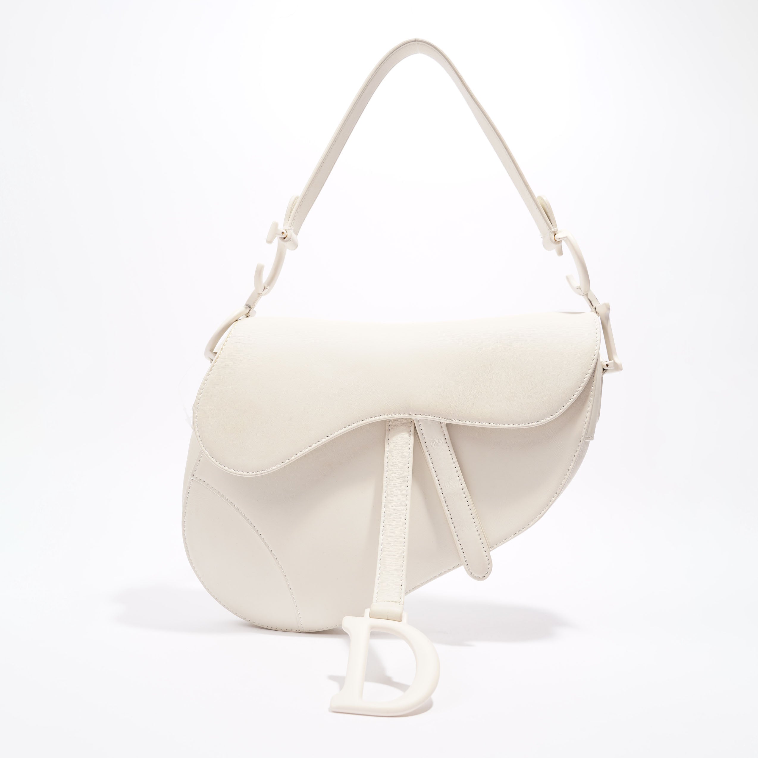 Christian Dior Womens Saddle Bag White Leather