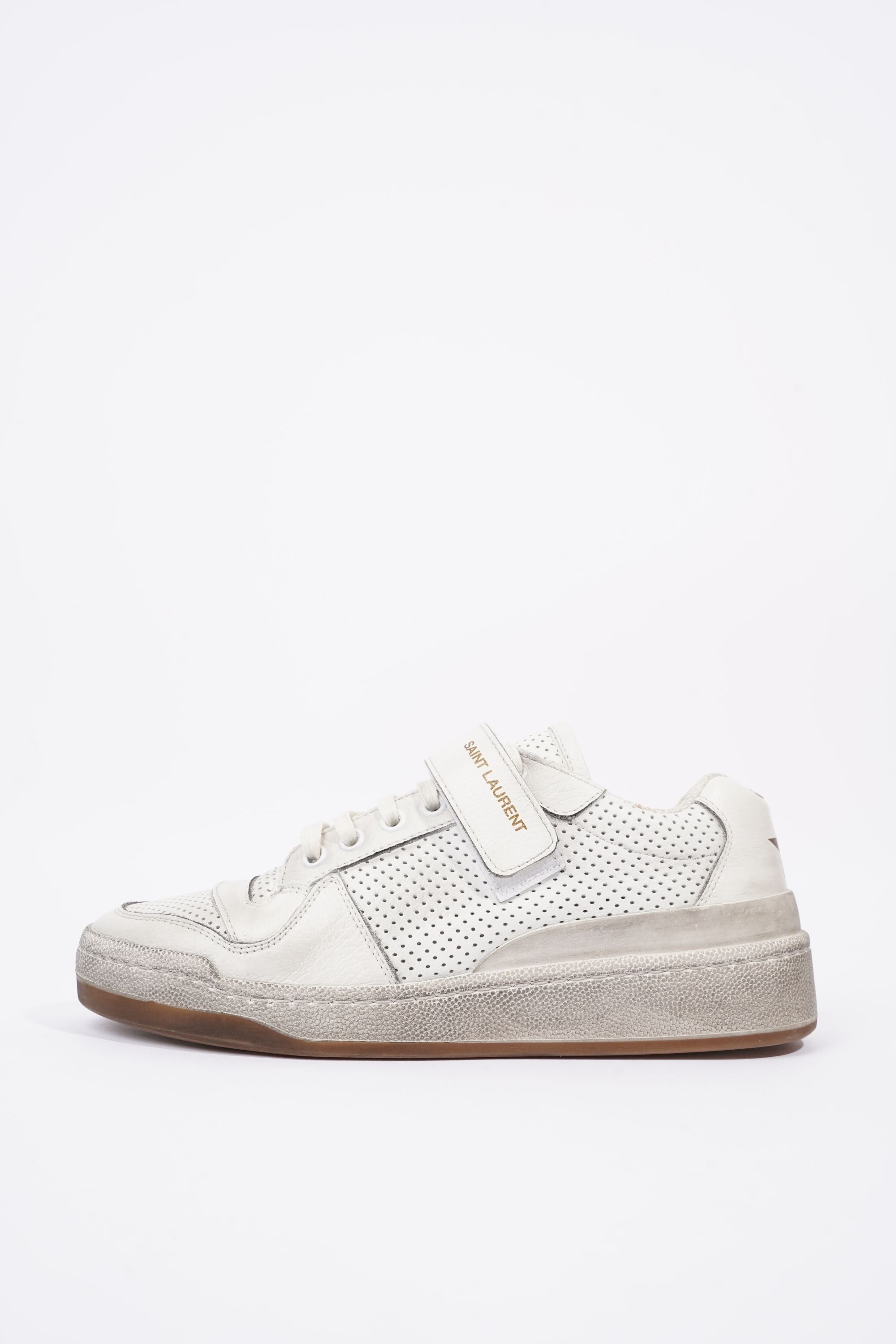 Saint Laurent Womens SL24 Low Top Sneaker Distressed White EU 37.5 / UK 4.5