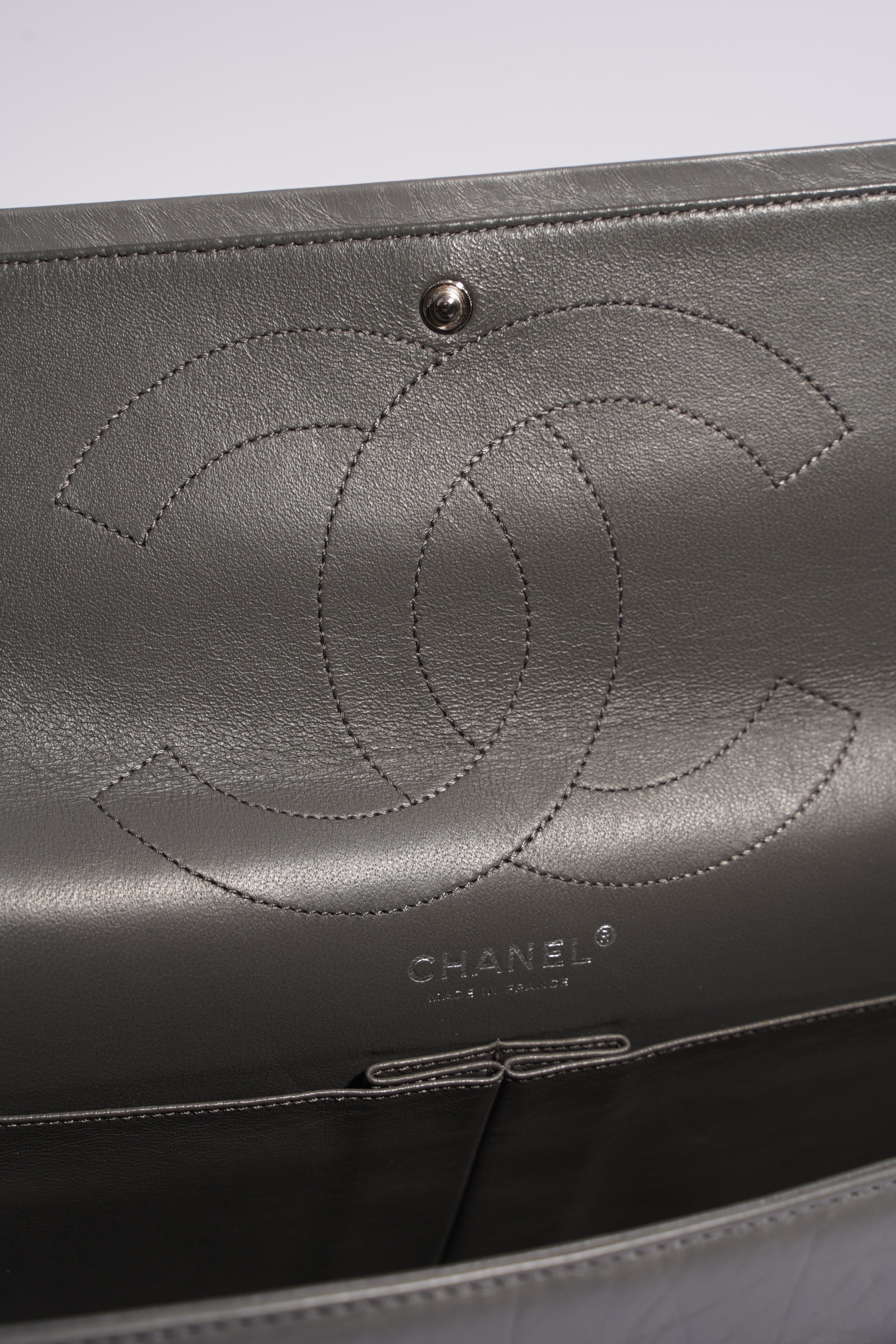 Chanel Womens 2.55 Lambskin Classic Flap Bag Grey