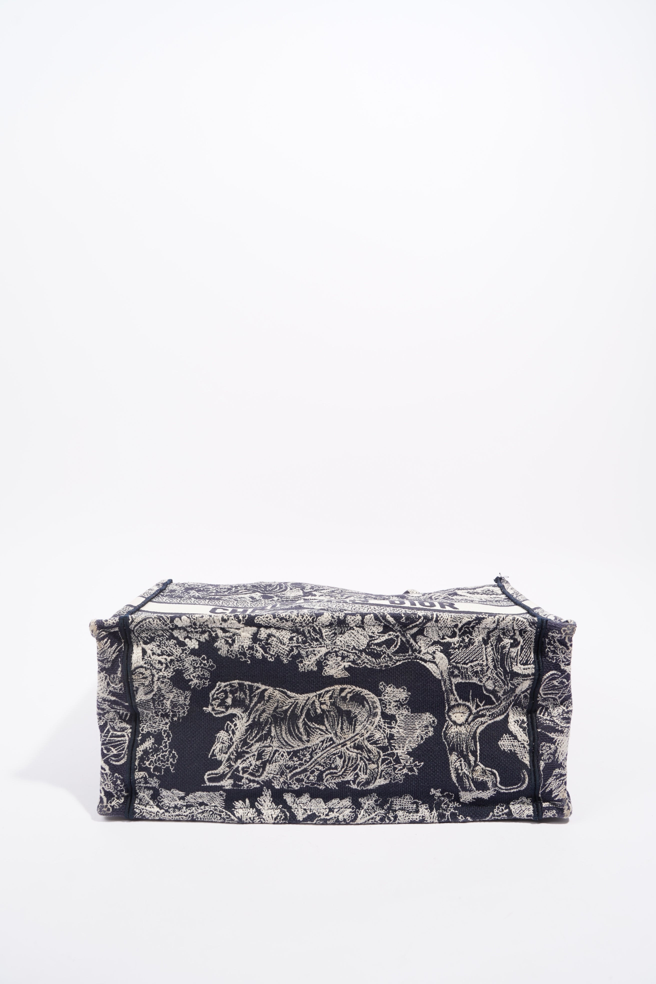 Christian Dior Womens Book Tote Blue Toile de Jouy Reverse Embroidery Medium