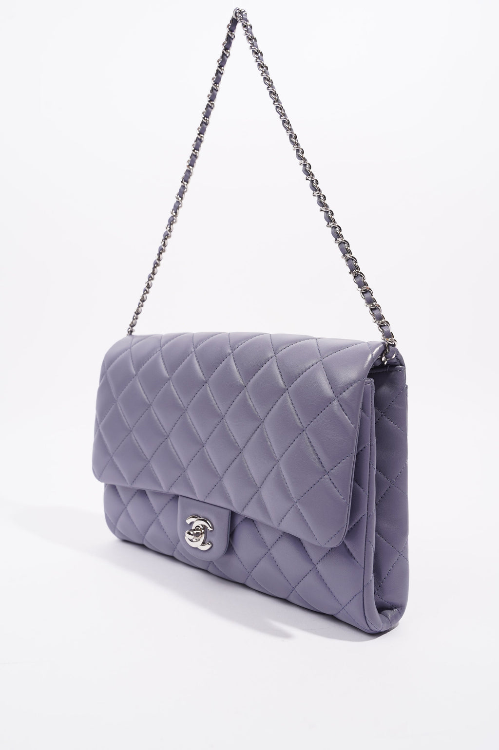 Chanel Womens Lambskin Clutch With Chain Lavender Large