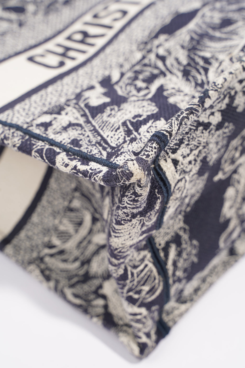 Christian Dior Womens Book Tote Blue Toile de Jouy Reverse Embroidery Medium