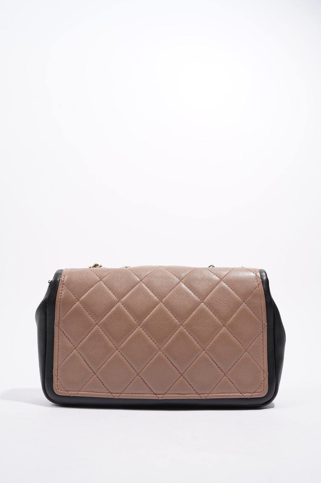 Chanel Womens Lambskin Quilted Two Tone Bag Nude / Black Small