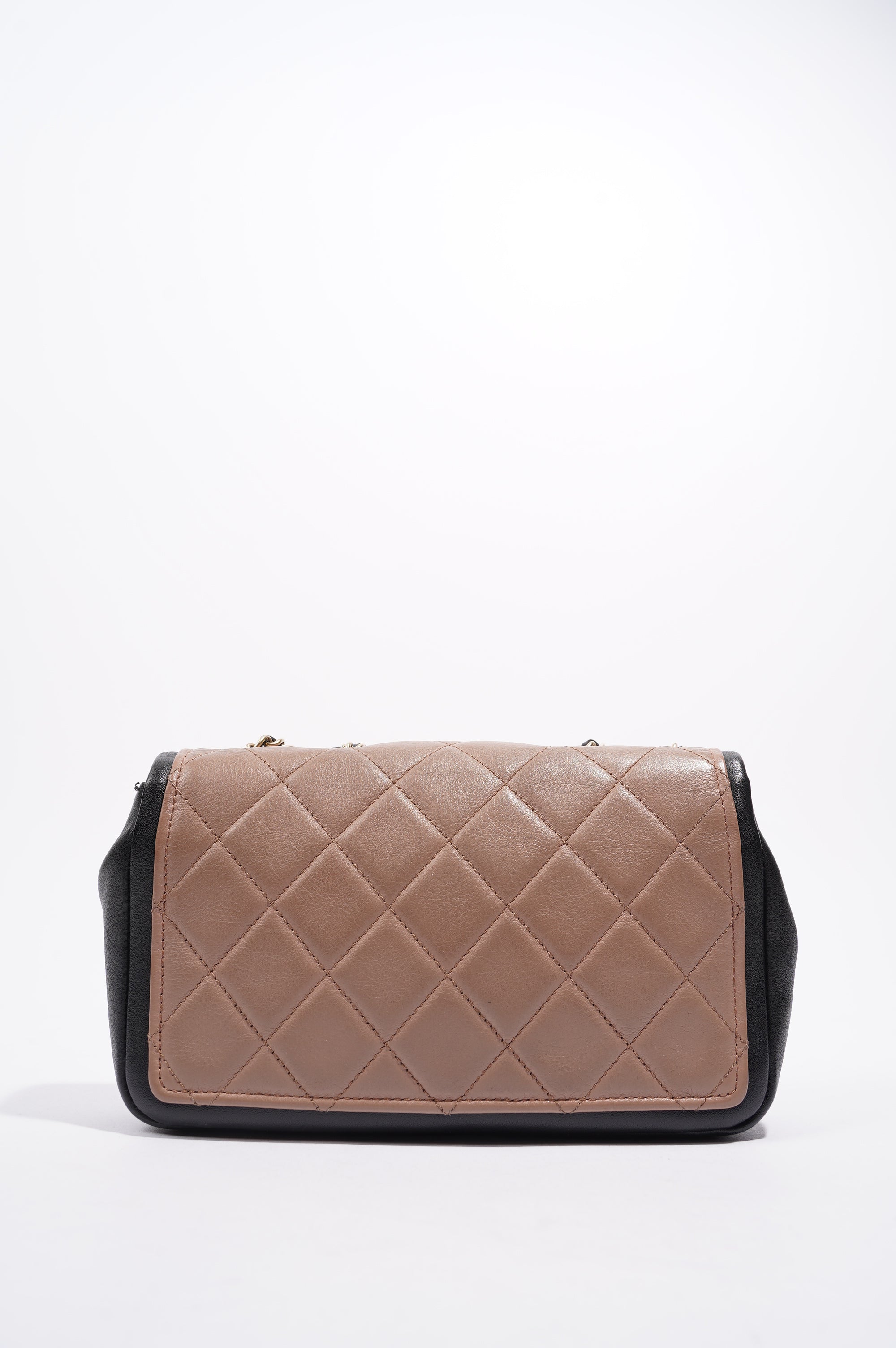 Chanel Womens Lambskin Quilted Two Tone Bag Nude / Black Small
