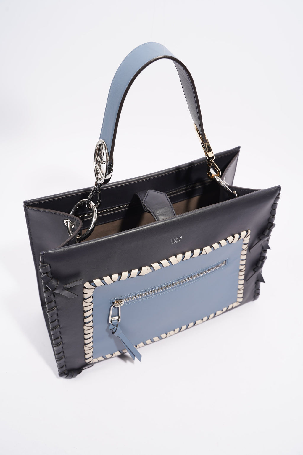 Fendi Womens Runaway Whipstitch Bag Blue / Navy