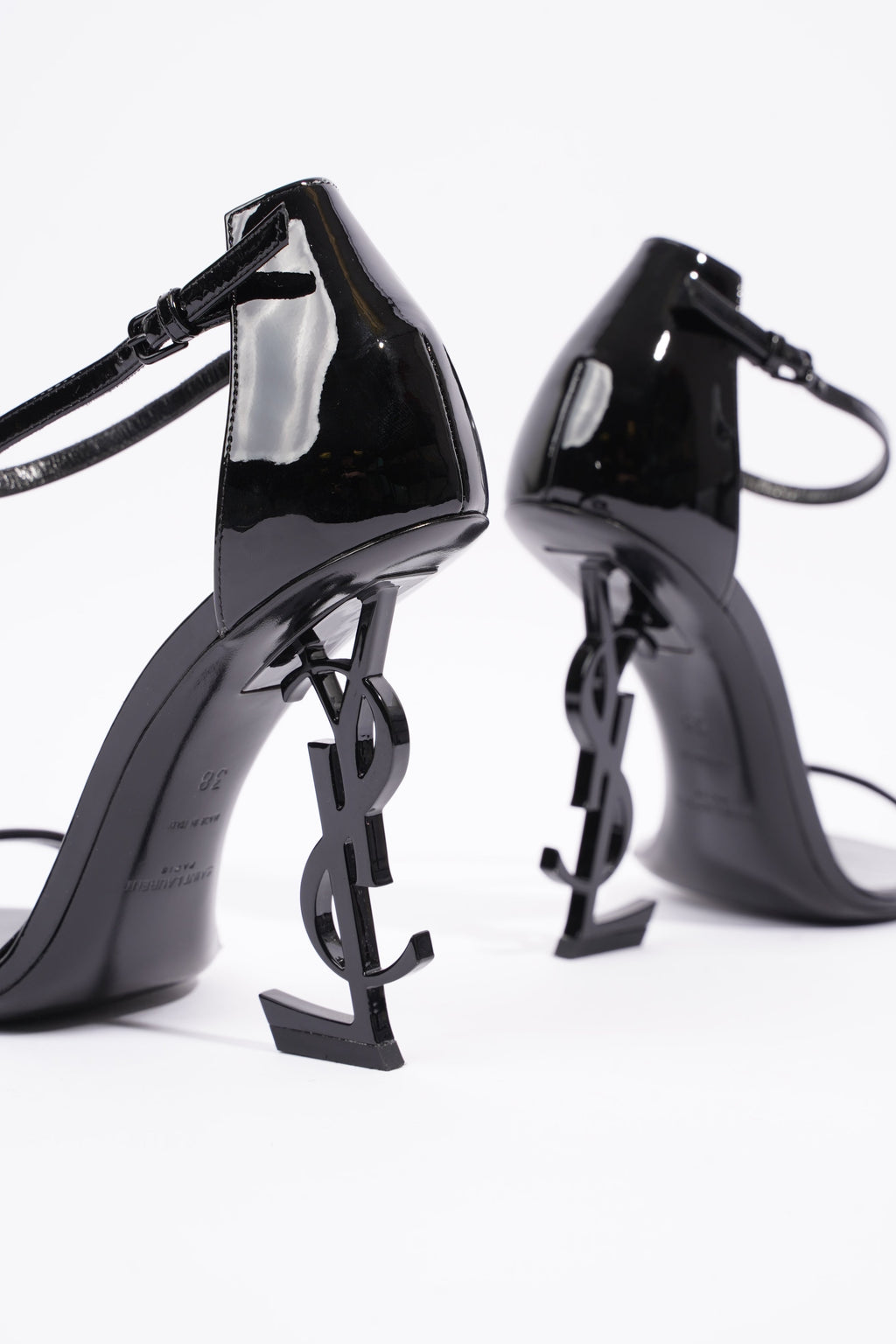 Saint Laurent Womens Opyum Sandal Patent Black EU 38 / UK 5