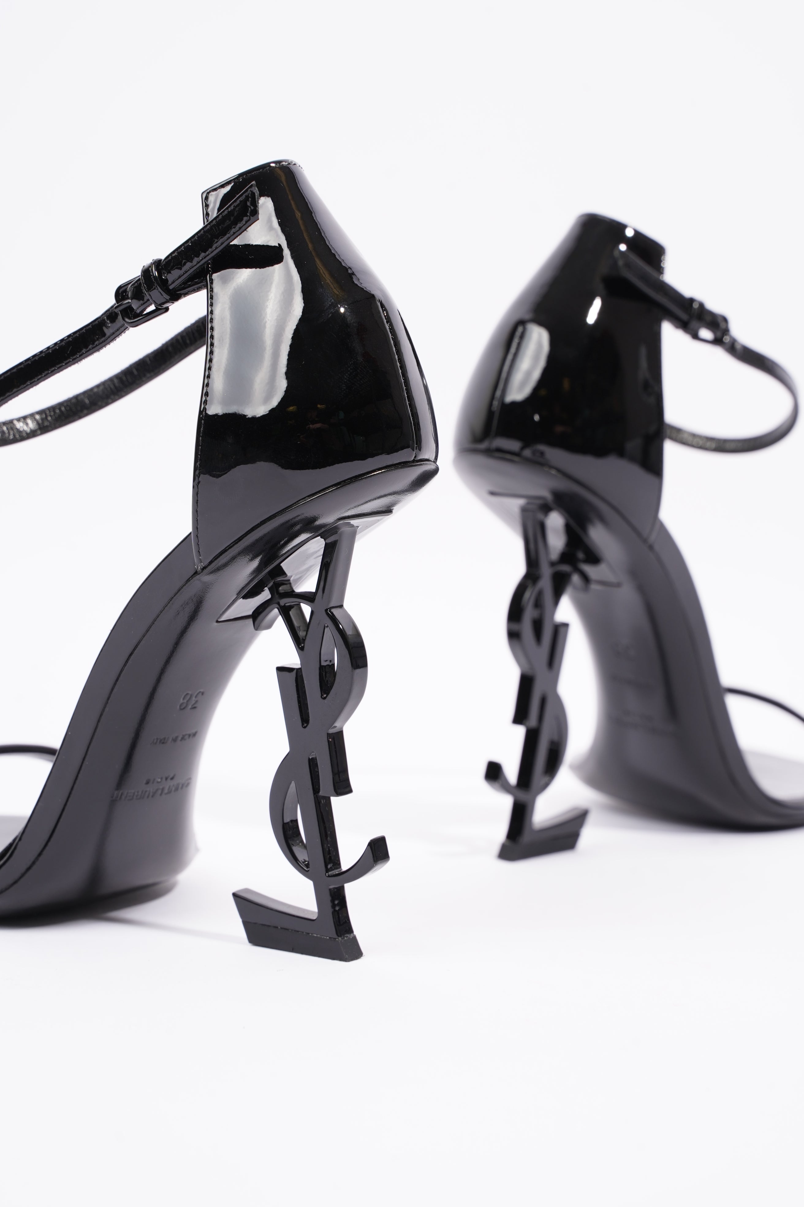 Saint Laurent Womens Opyum Sandal Patent Black EU 38 / UK 5