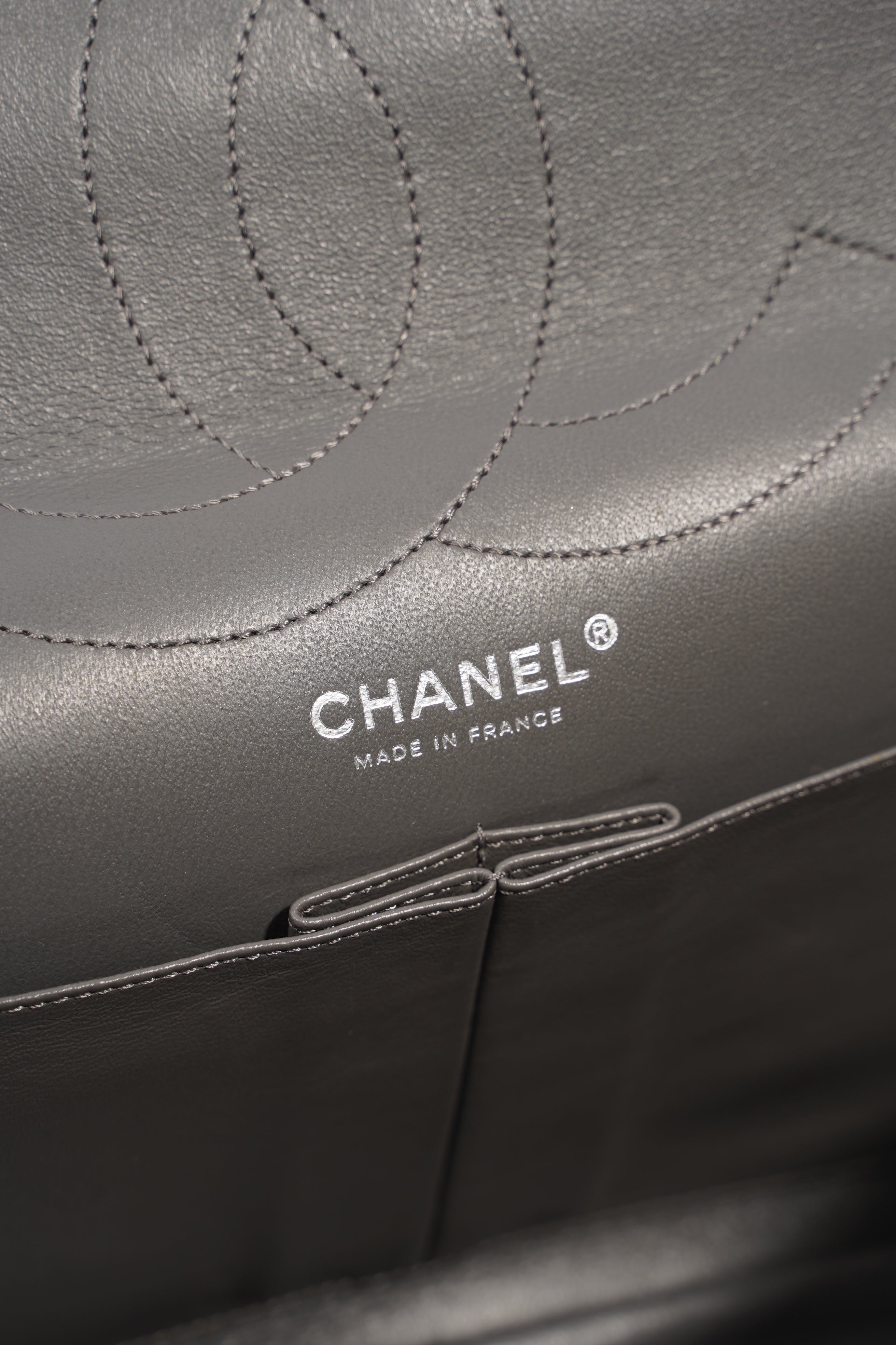Chanel Womens 2.55 Lambskin Classic Flap Bag Grey