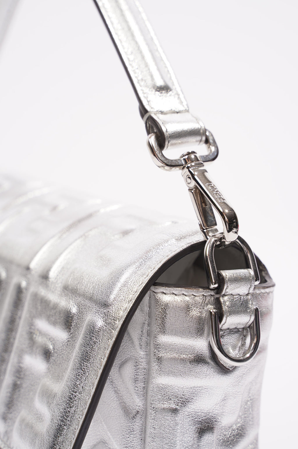 Fendi Womens Baguette Bag Silver Leather