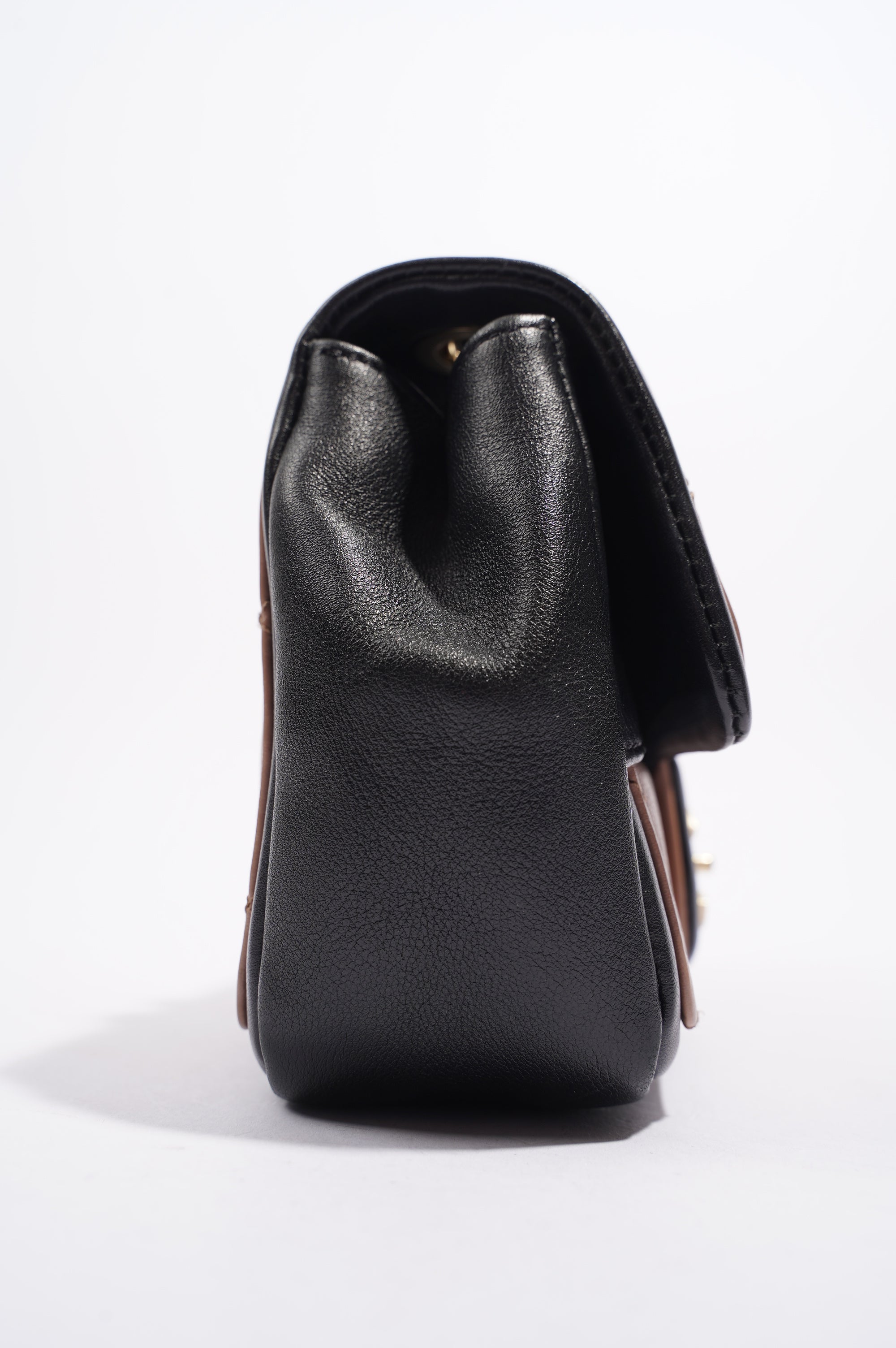 Chanel Womens Lambskin Quilted Two Tone Bag Nude / Black Small